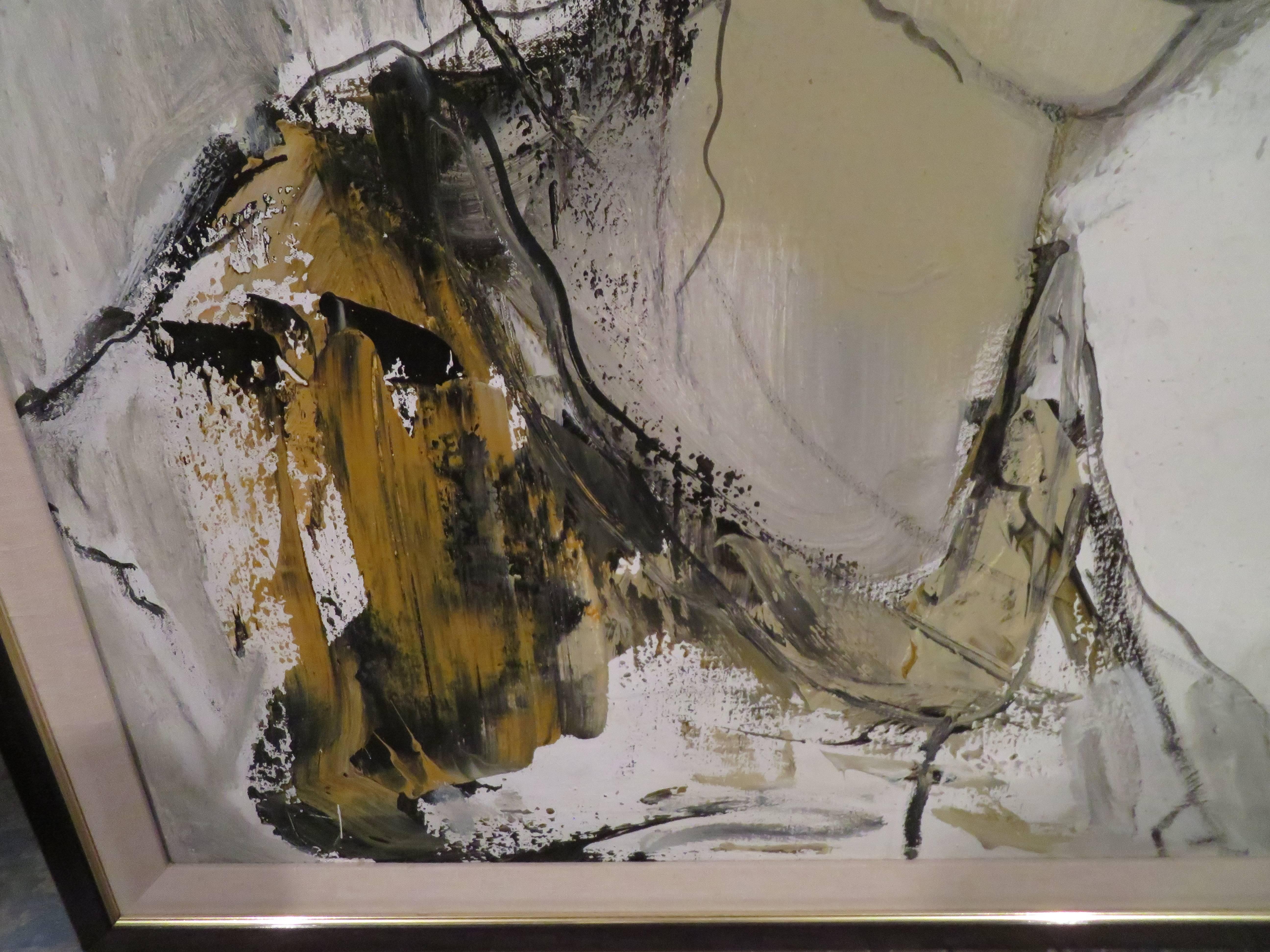 Gorgeous 1977 Gino Hollander Figural Expressionist Abstract Painting Midcentury In Excellent Condition In Pemberton, NJ