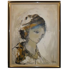 Vintage Gorgeous 1977 Gino Hollander Figural Expressionist Abstract Painting Midcentury