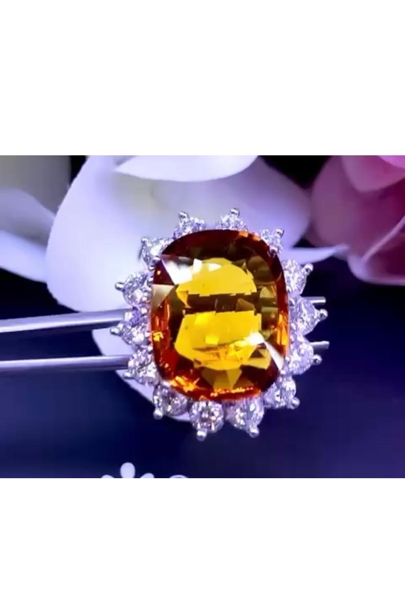 Oval Cut AIG Certified 17.08 Ct Orange Sapphire Diamonds 2.78 Ct 18K Gold Ring For Sale