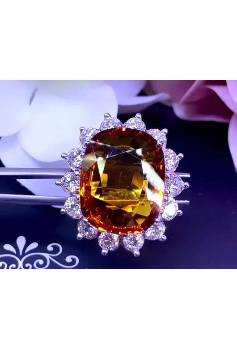 AIG Certified 17.08 Ct Orange Sapphire Diamonds 2.78 Ct 18K Gold Ring In New Condition For Sale In Massafra, IT