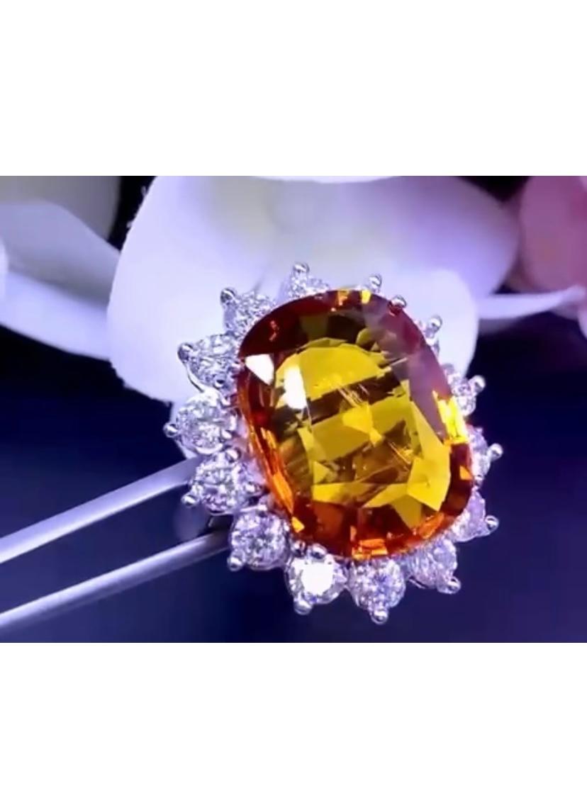 AIG-zertifizierter 17,08 Karat orangefarbener Saphir Diamanten 2,78 Karat 18K Gold Ring Damen im Angebot