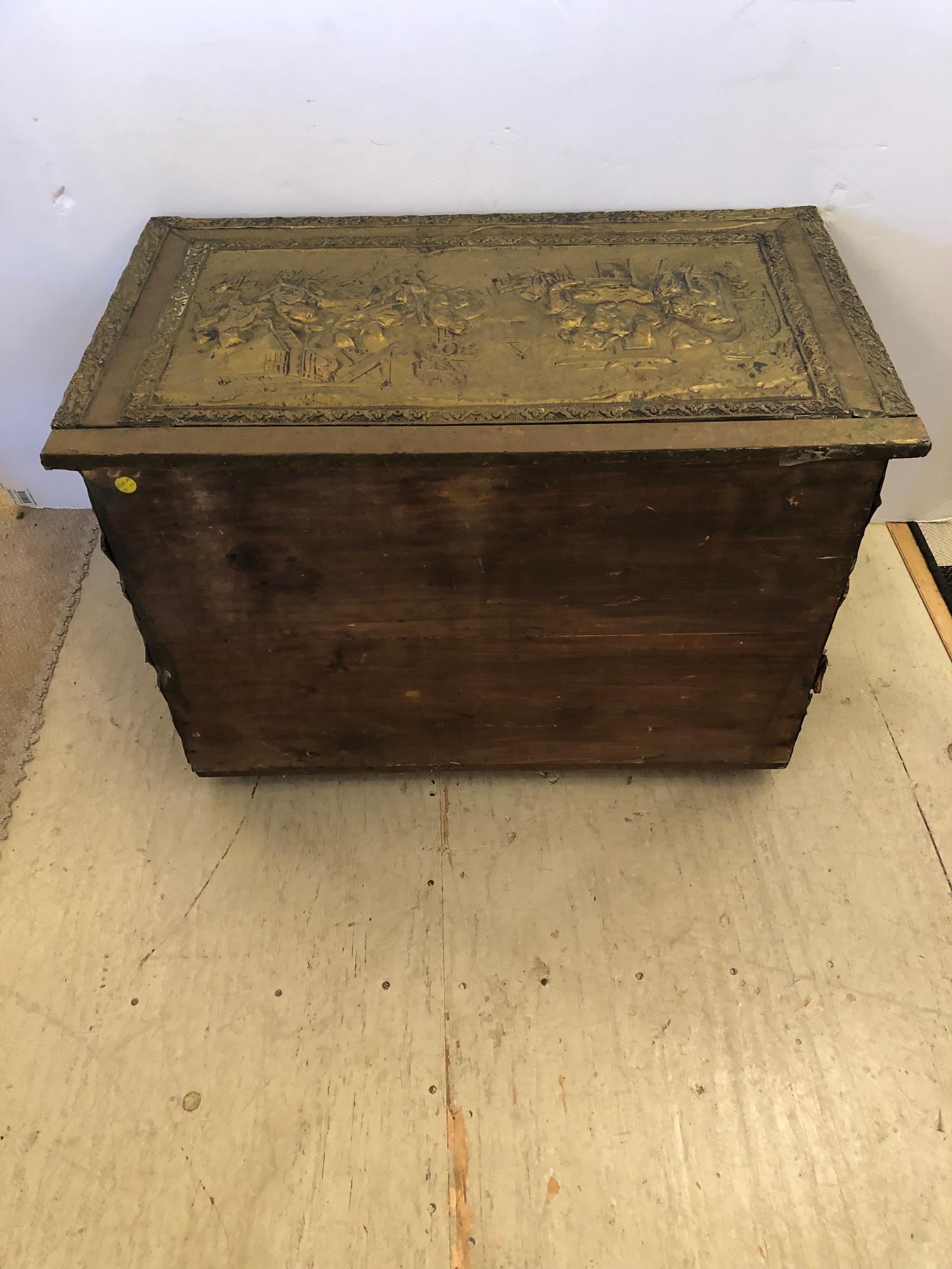 Gorgeous 19th Century Brass Relief Repousee Fireplace Box For Sale 7