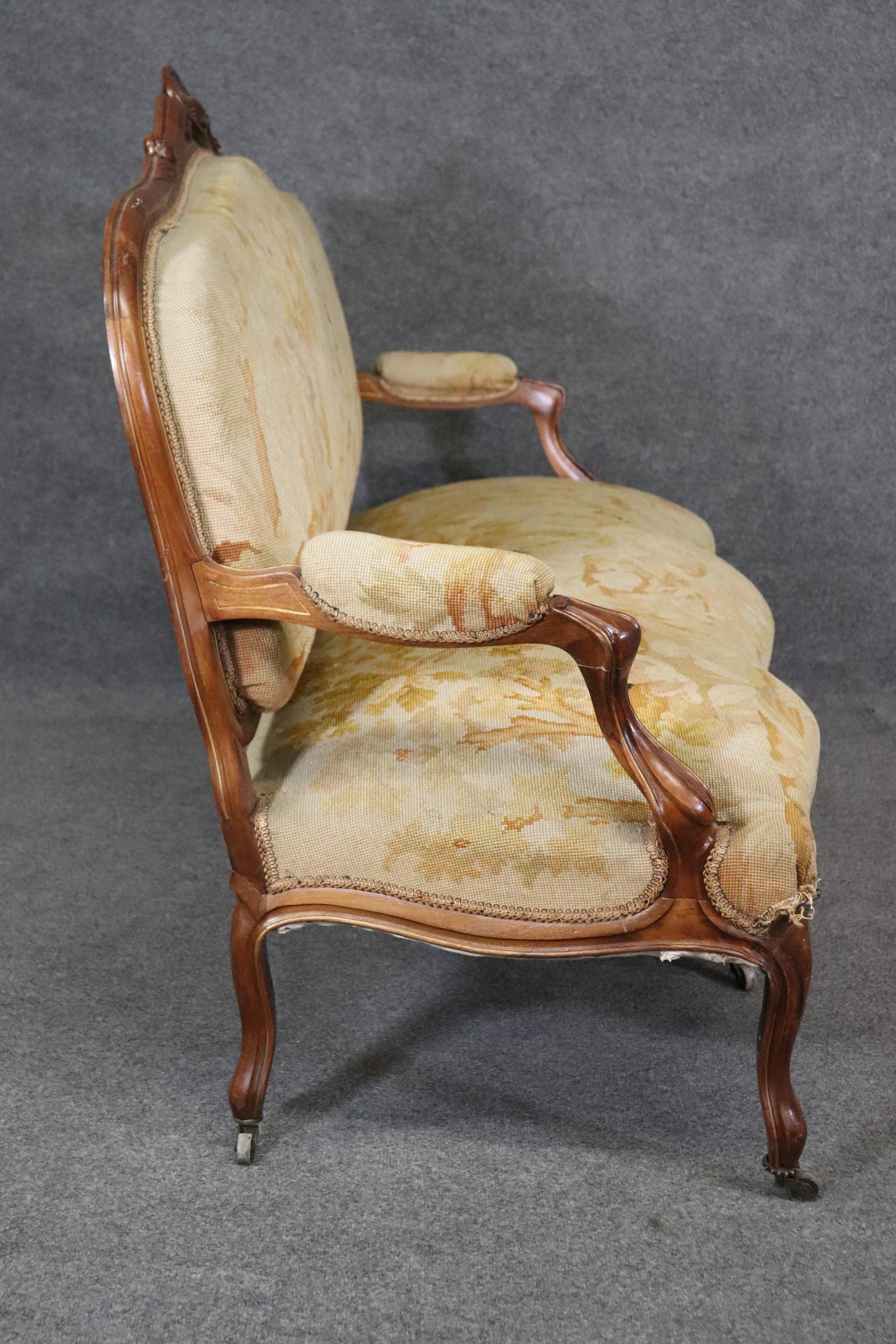 Walnut Gorgeous 19th Century French Carved Louis XV Needlepoint Upholstered Settee  For Sale