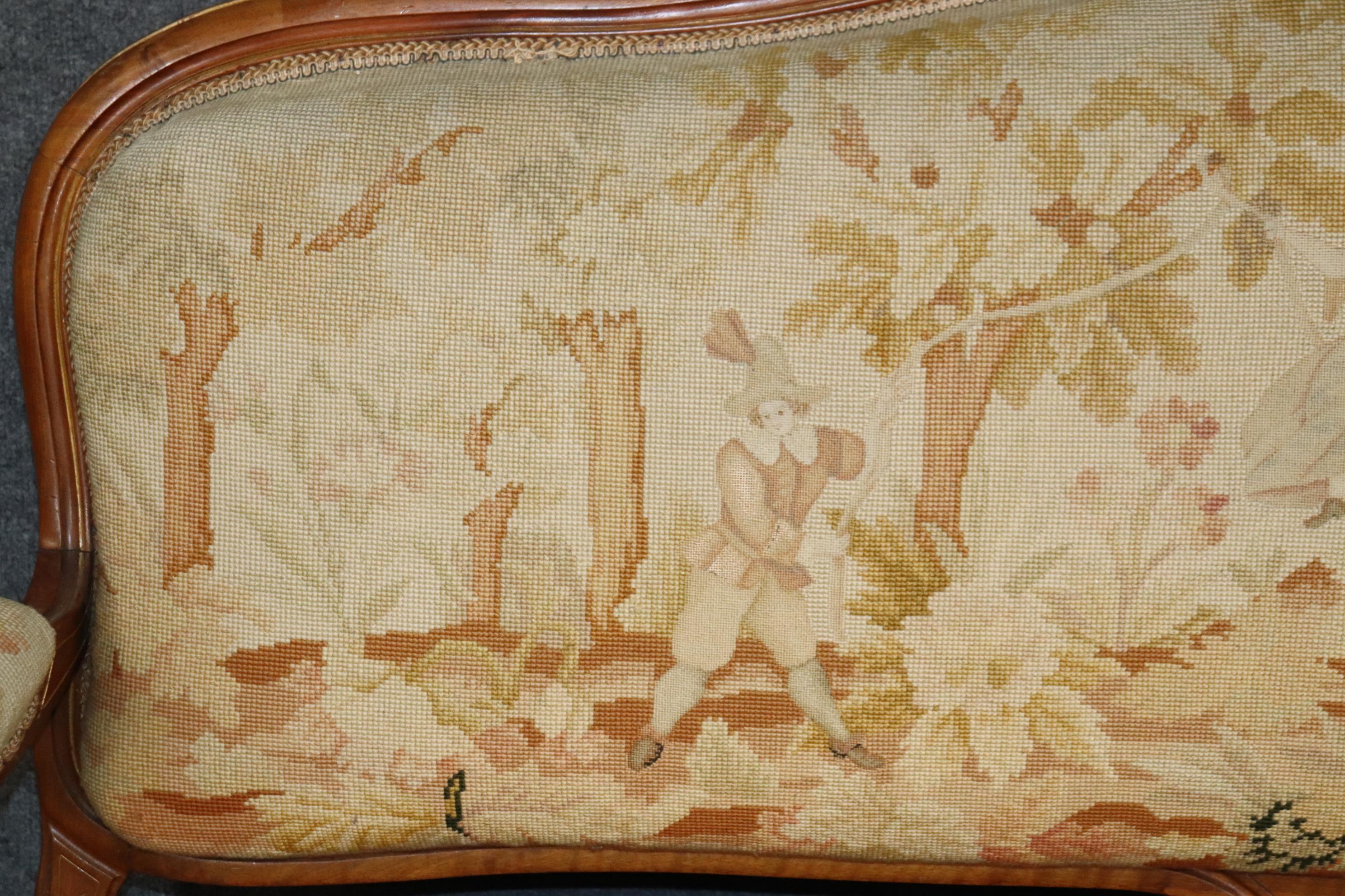 Gorgeous 19th Century French Carved Louis XV Needlepoint Upholstered Settee  For Sale 3