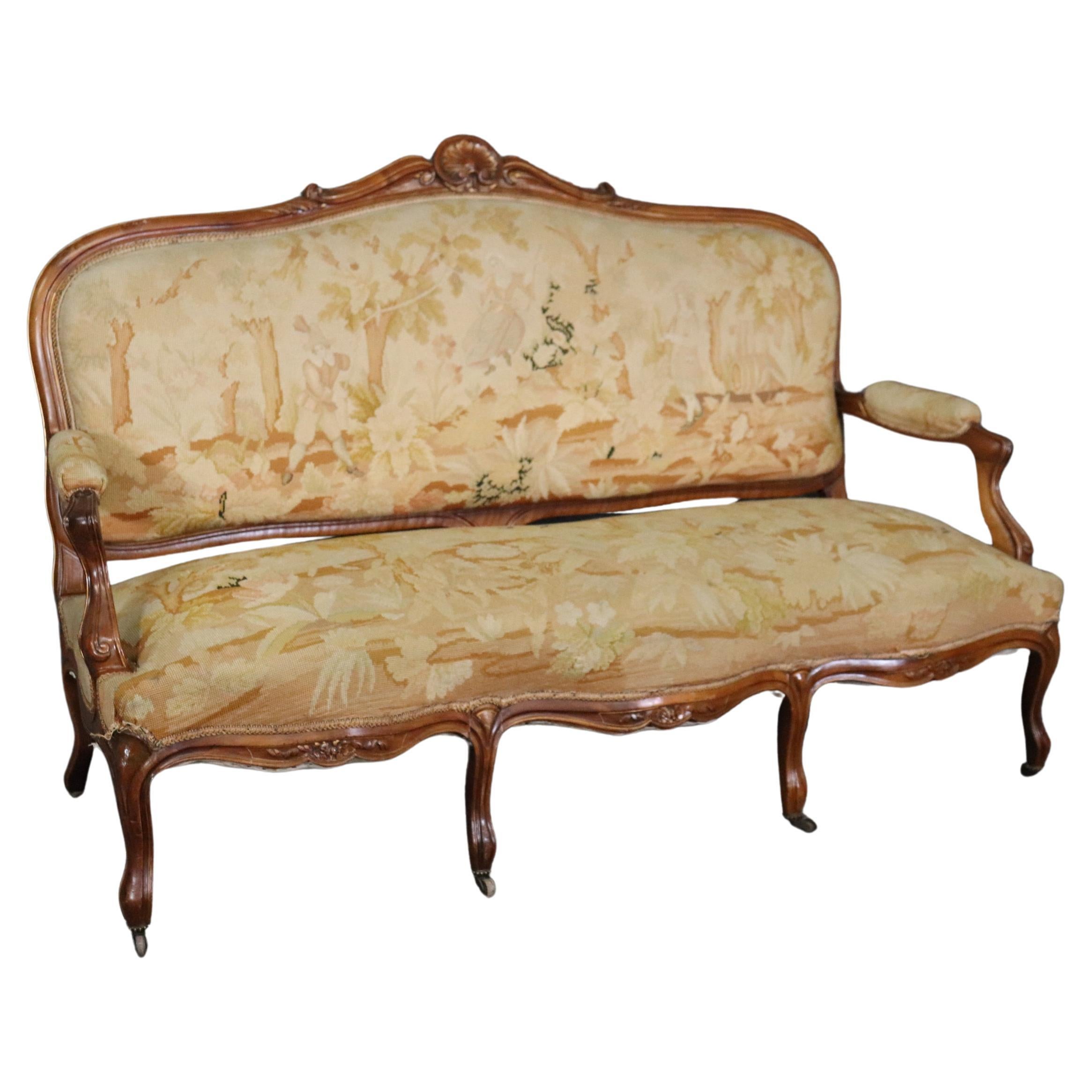 Gorgeous 19th Century French Carved Louis XV Needlepoint Upholstered Settee  For Sale