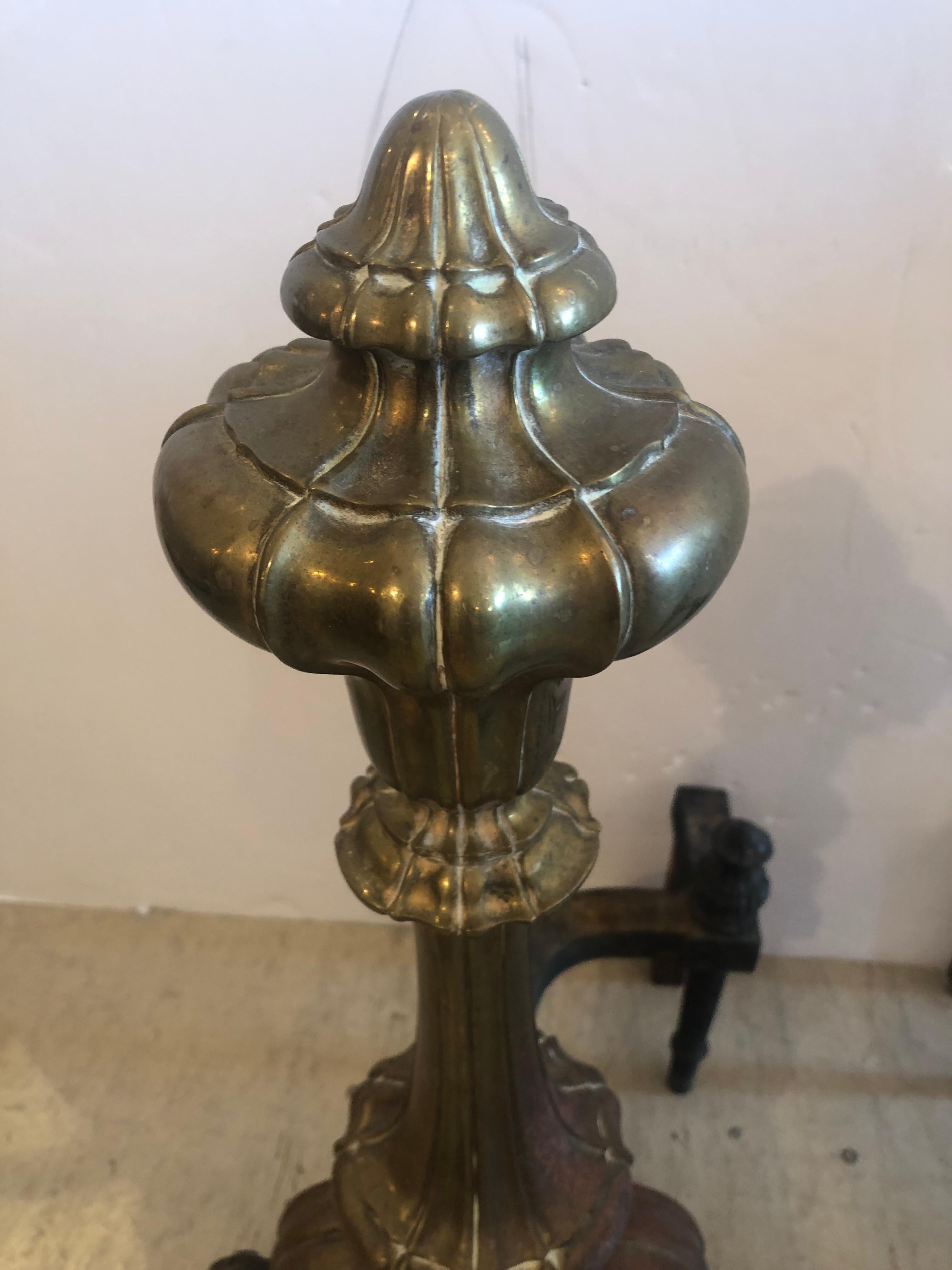 Georgian Gorgeous 19th Century Pair of Bronze Andirons Chenets For Sale