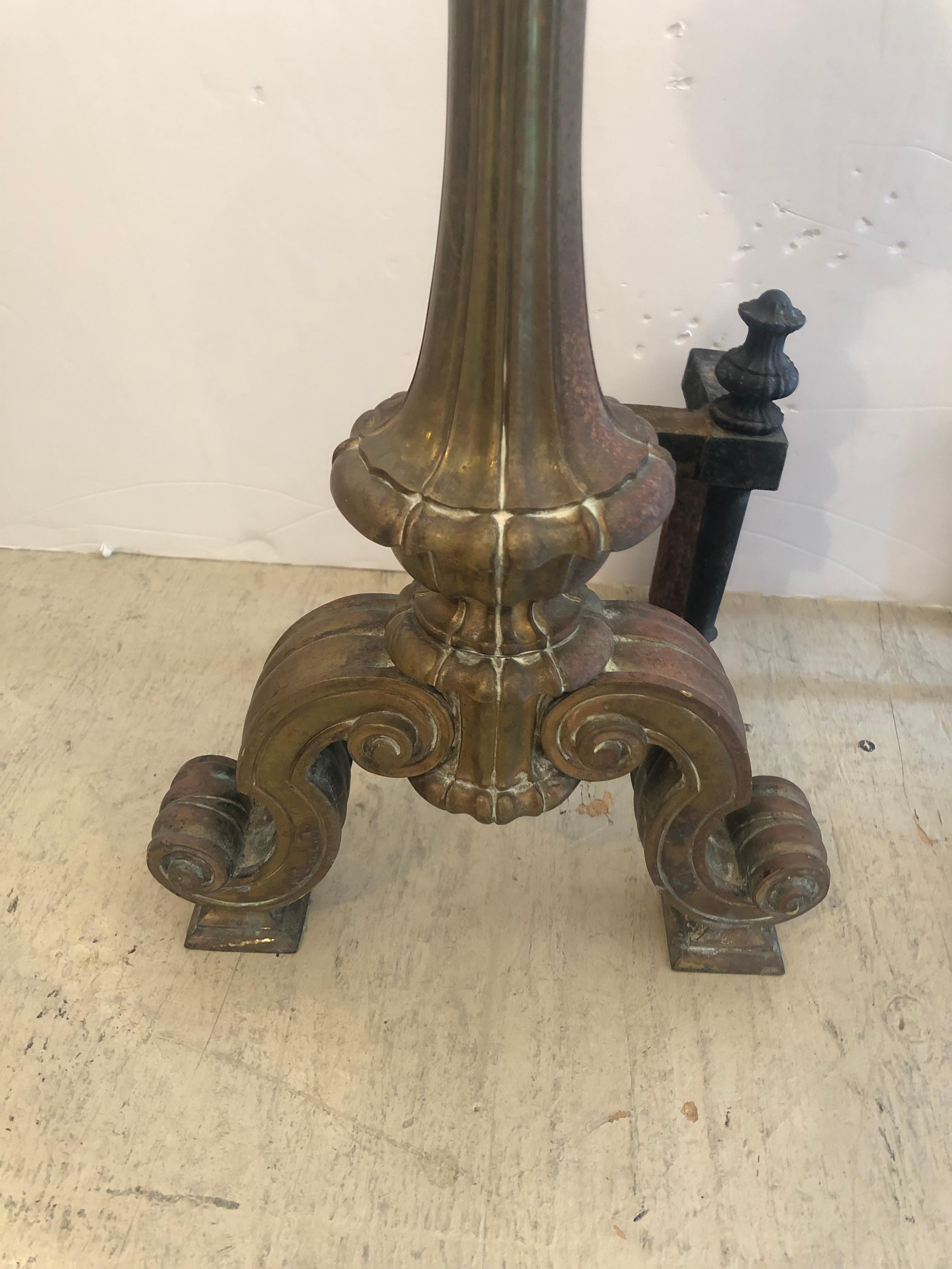 Gorgeous 19th Century Pair of Bronze Andirons Chenets In Good Condition For Sale In Hopewell, NJ