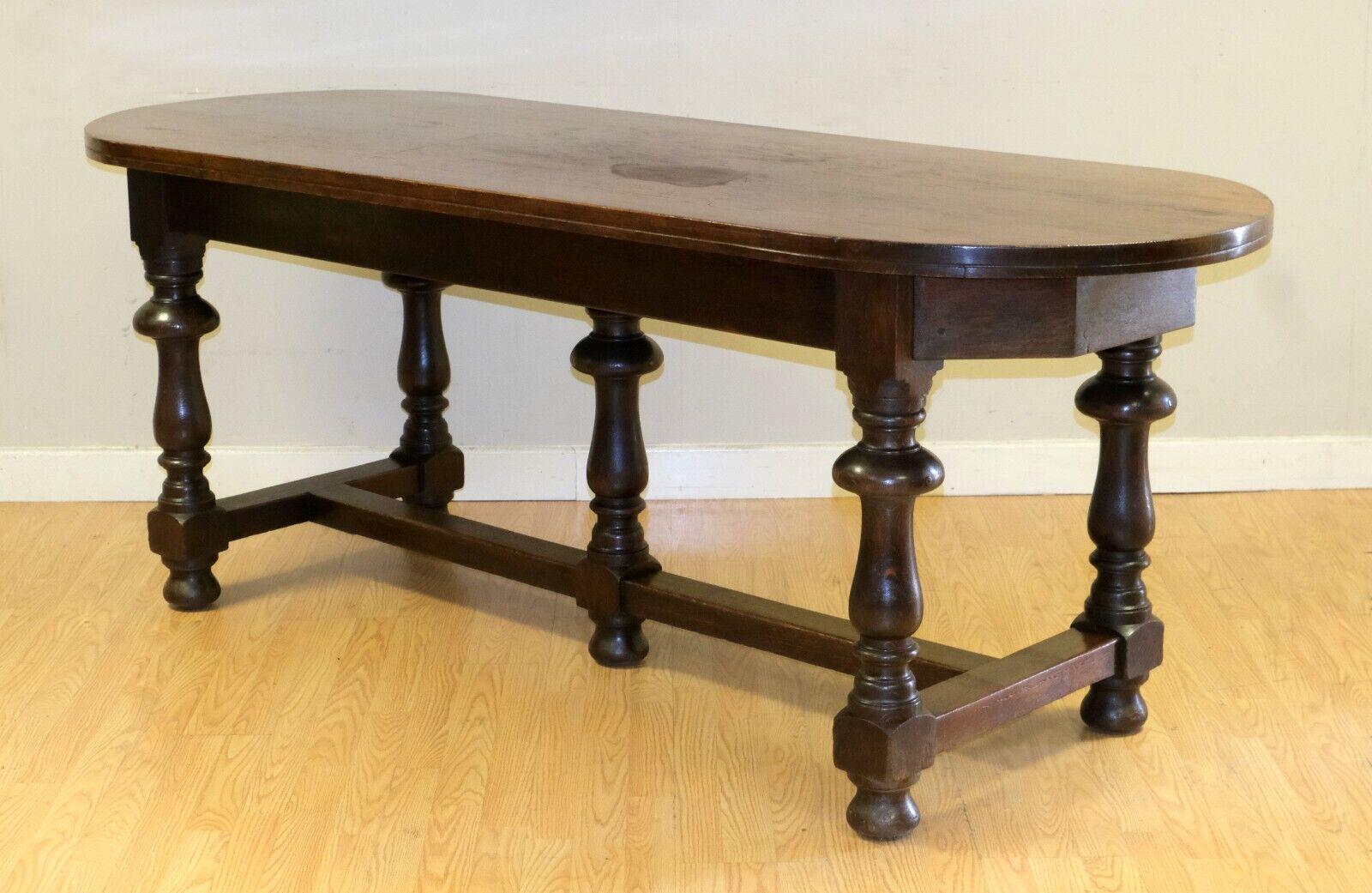 Victorian Gorgeous 19th Century Solid Oak Hall Refectory Dining Table on Thick Turned Legs