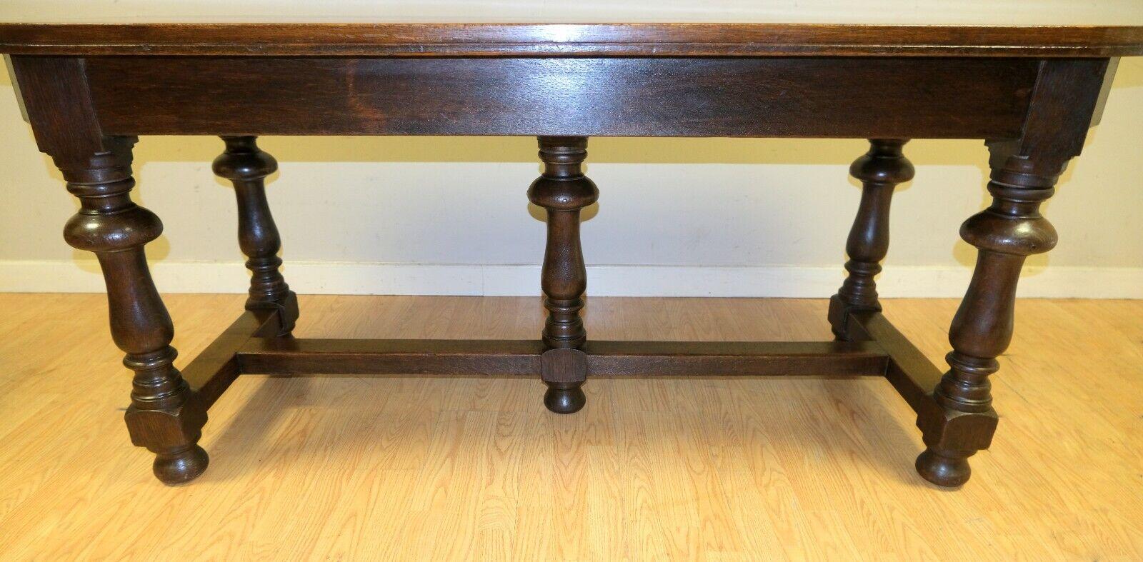 Hand-Crafted Gorgeous 19th Century Solid Oak Hall Refectory Dining Table on Thick Turned Legs