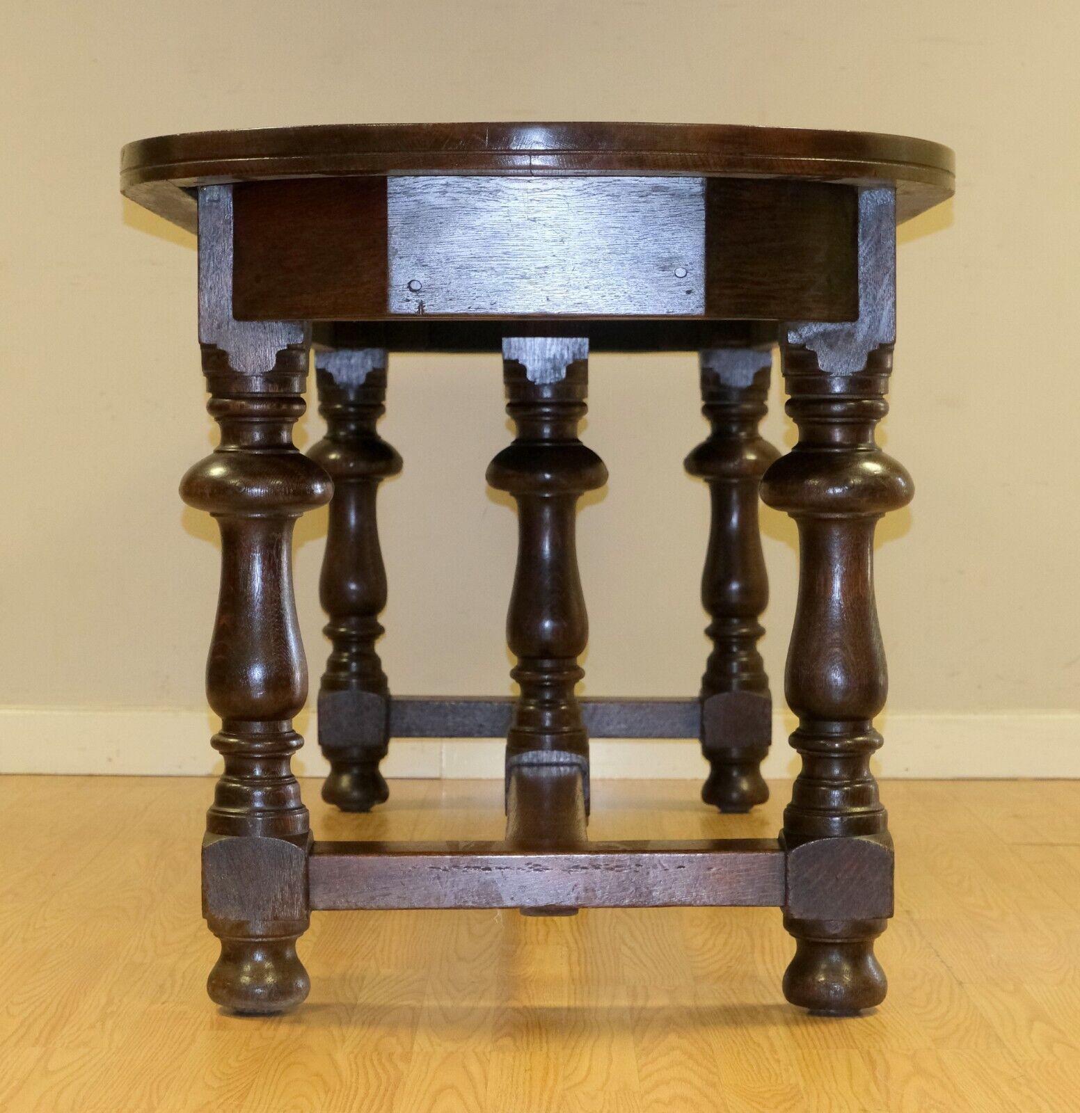 Gorgeous 19th Century Solid Oak Hall Refectory Dining Table on Thick Turned Legs 1