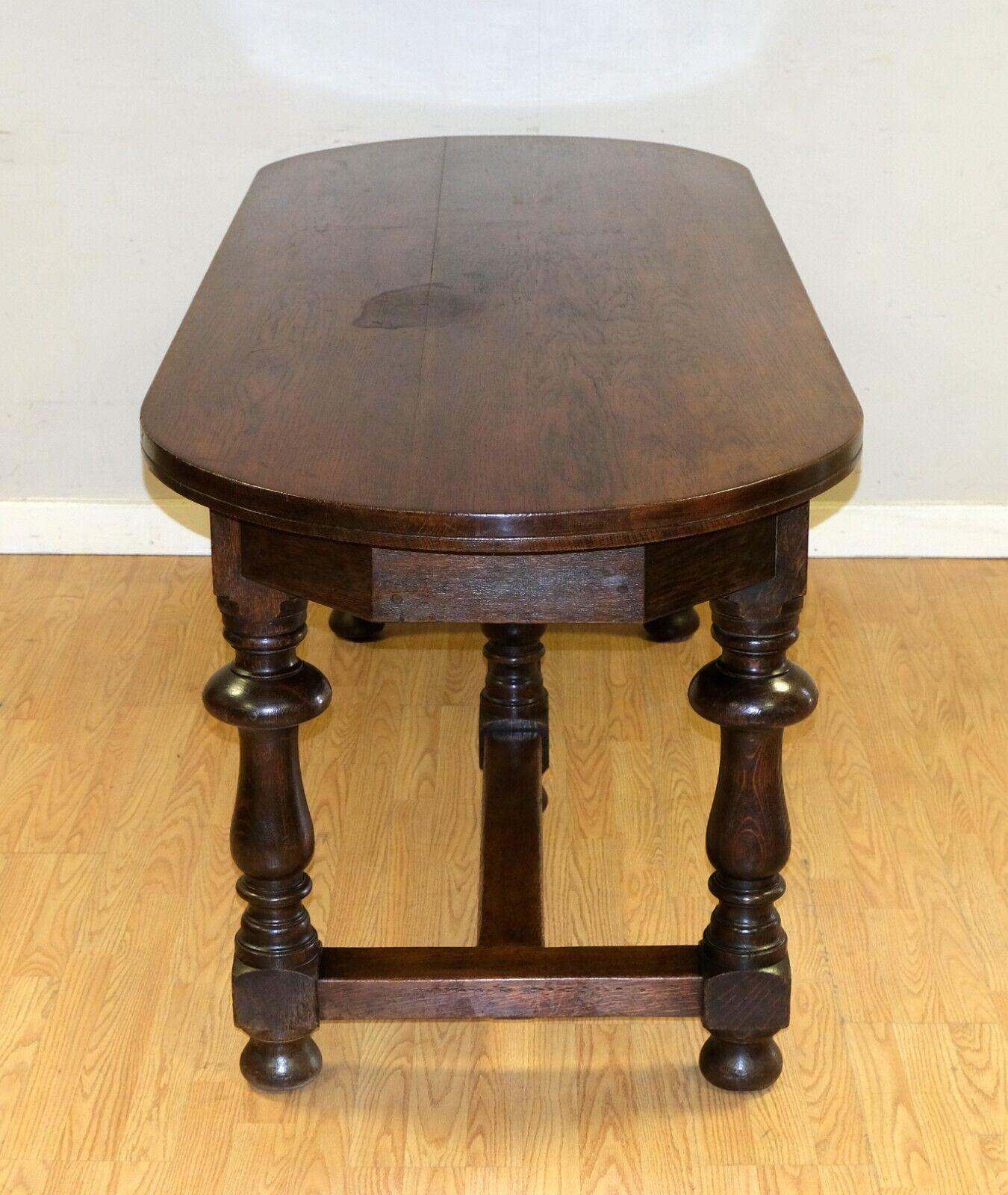 Gorgeous 19th Century Solid Oak Hall Refectory Dining Table on Thick Turned Legs 2