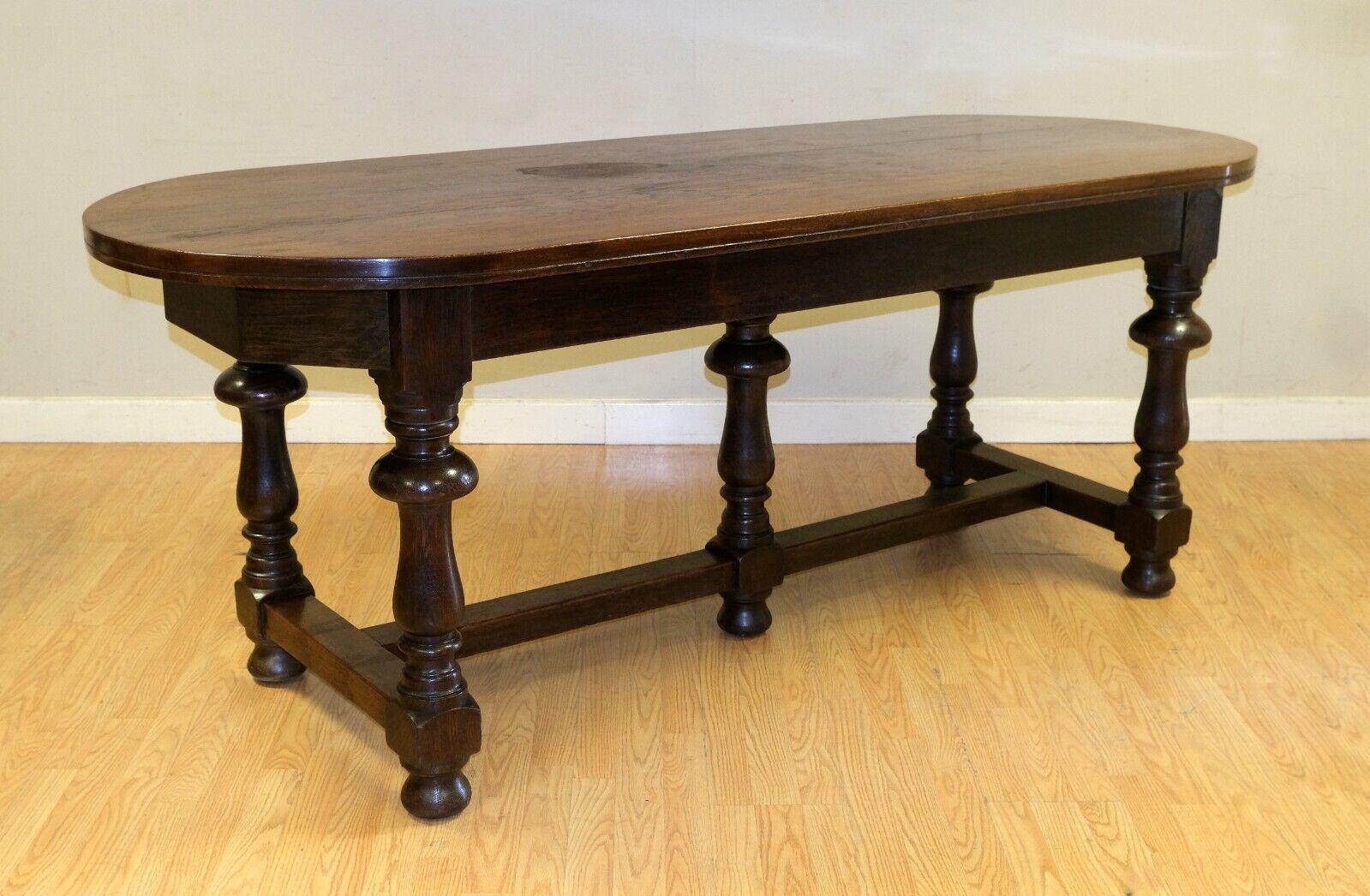 Gorgeous 19th Century Solid Oak Hall Refectory Dining Table on Thick Turned Legs 4