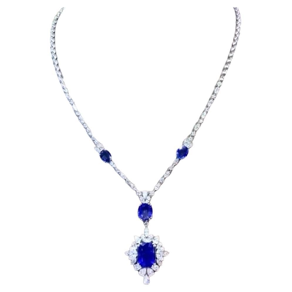 AIG Certified 15.15 Carats Ceylon Sapphires Diamonds 5.15 Ct 18k Gold Necklace 