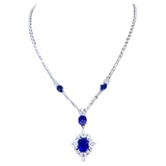 AIG Certified 15.15 Carats Ceylon Sapphires Diamonds 5.15 Ct 18k Gold Necklace