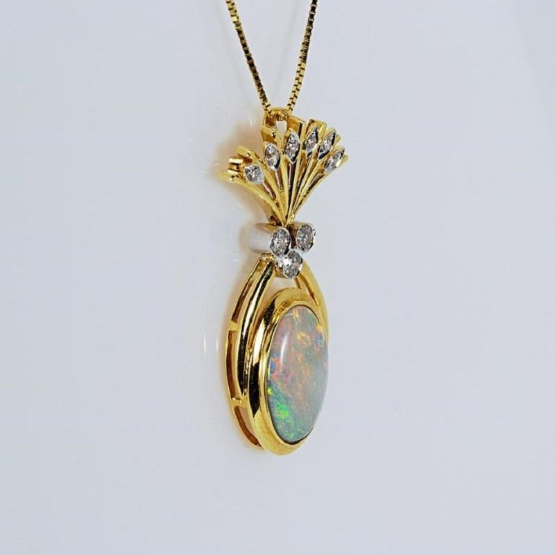 Brilliant Cut Gorgeous 20K Yellow Gold Opal Diamond Pendant with 0.30 ct Natural Diamonds