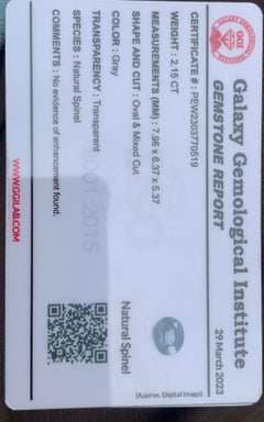 Magnifique Spinelle grise en vrac de 2,15 carats, taille ovale mixte, provenant d'une mine de Birmanie