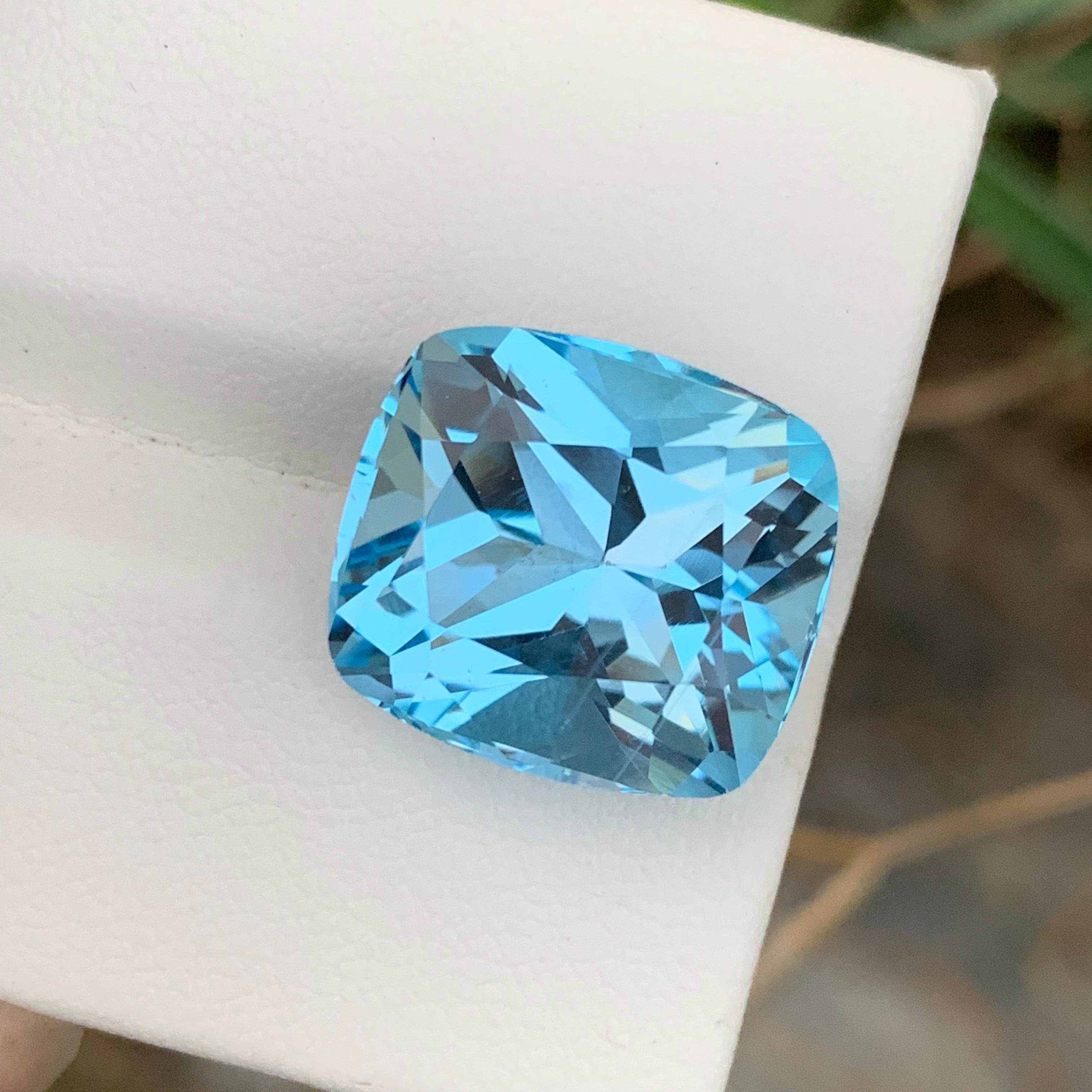 Arts and Crafts Gorgeous 22.25 Carats Faceted Sky Blue Topaz Cushion Cut Gem From Brazil Mine  For Sale