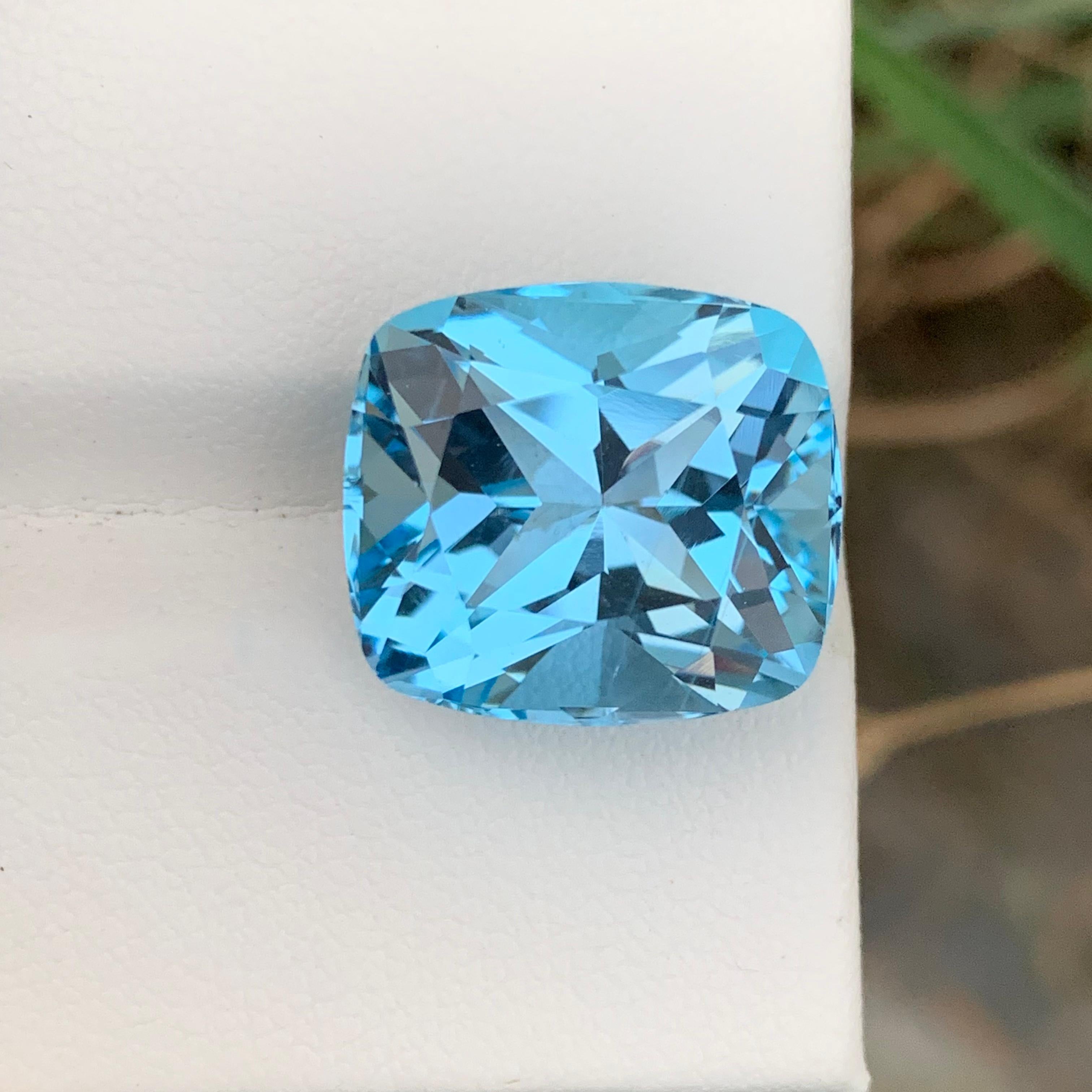 Women's or Men's Gorgeous 22.25 Carats Faceted Sky Blue Topaz Cushion Cut Gem From Brazil Mine For Sale
