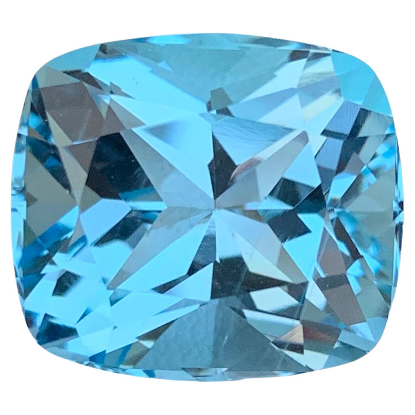 Gorgeous 22.25 Carats Faceted Sky Blue Topaz Cushion Cut Gem From Brazil Mine  For Sale