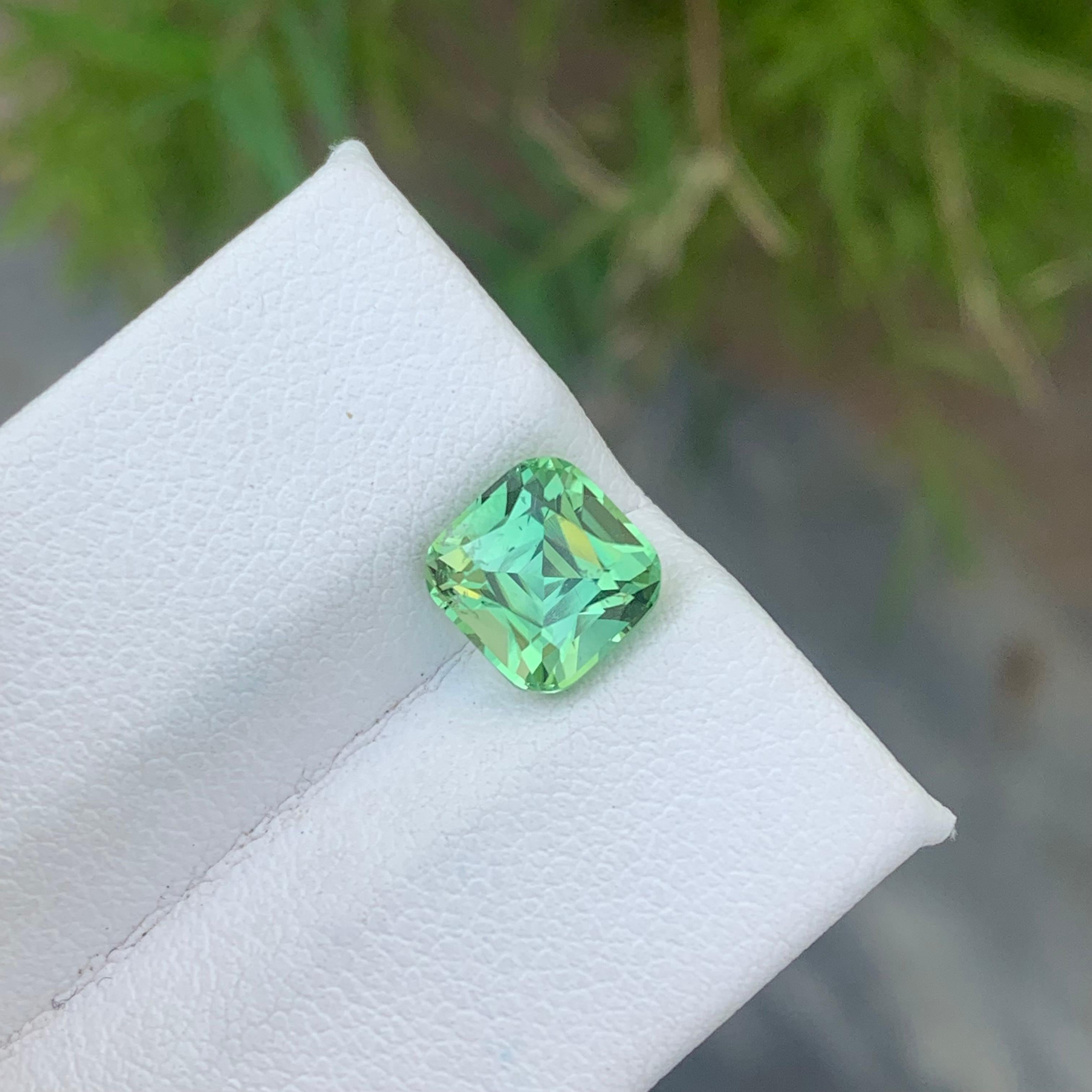 Gorgeous 2.25 Carat Natural Loose Mint Tourmaline Cushion Cut From Afghanistan For Sale 6