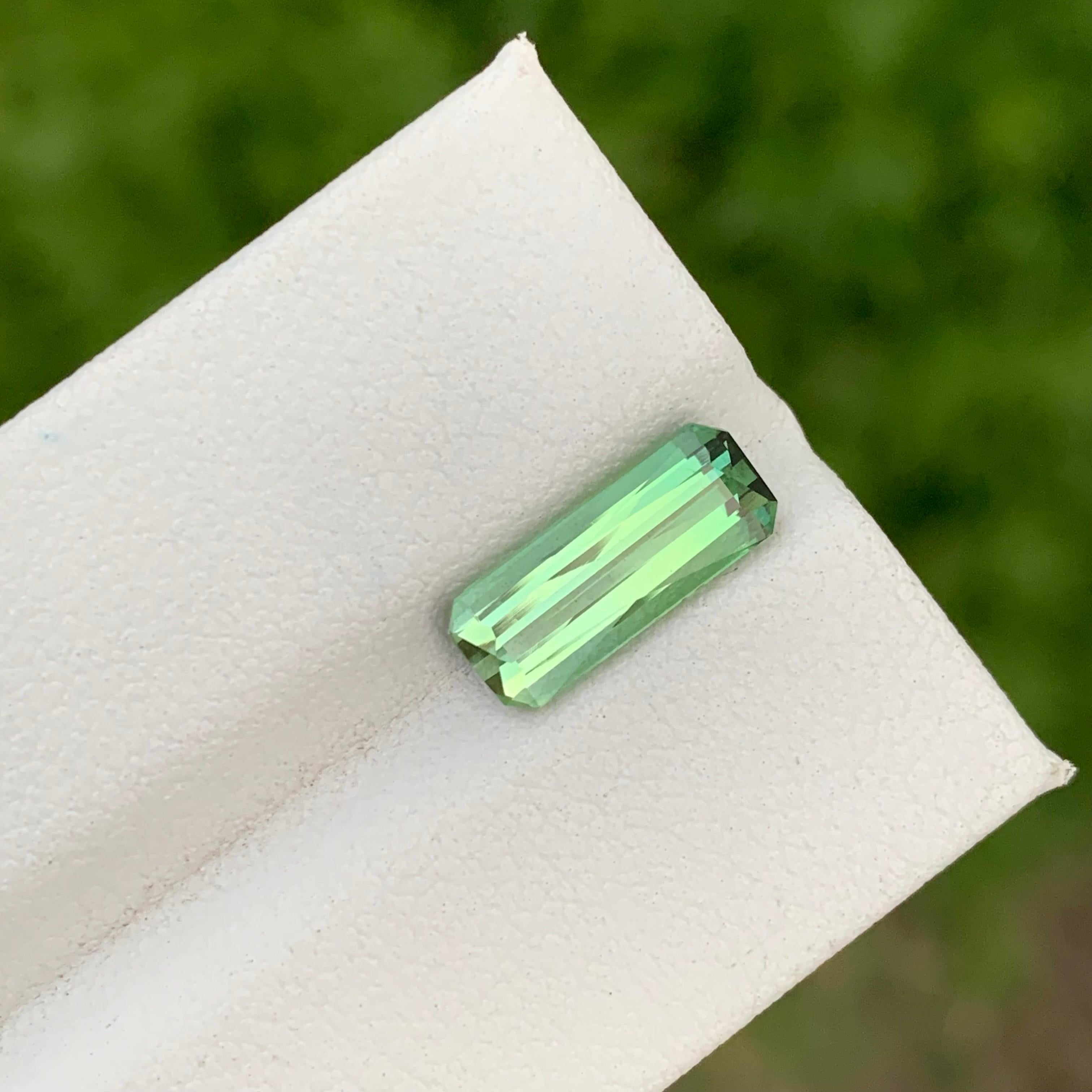Arts and Crafts Gorgeous 2.25 Carats Natural Loose Mint Green Tourmaline Long Emerald Shape Gem For Sale
