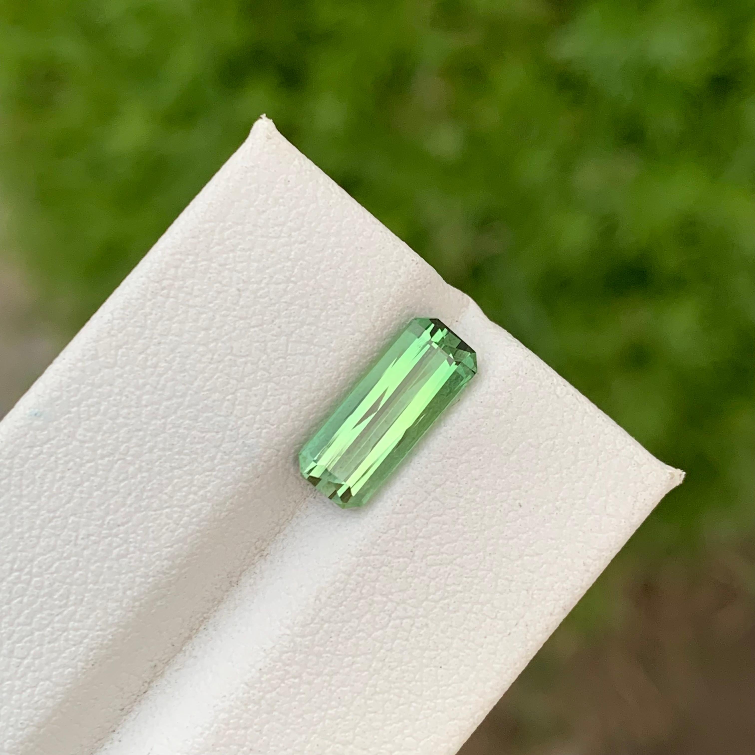 Gorgeous 2.25 Carats Natural Loose Mint Green Tourmaline Long Emerald Shape Gem For Sale 1