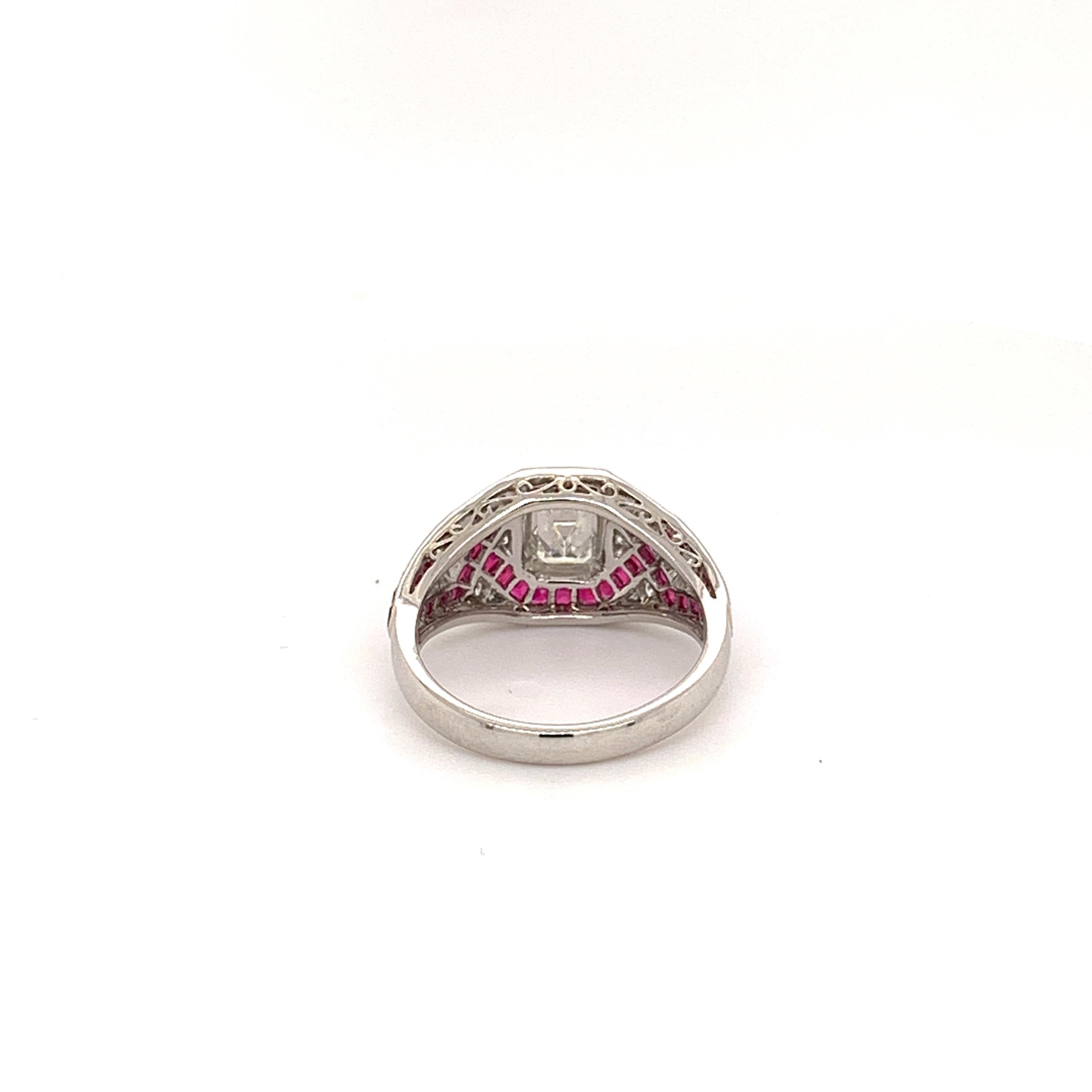 Sophia D. platinum ring that features 0.16 carat center emerald cut stone with ruby stones with a total carat weight of 2.36 and diamonds weighing 0.82 carats.

Sophia D by Joseph Dardashti LTD has been known worldwide for 35 years and are inspired