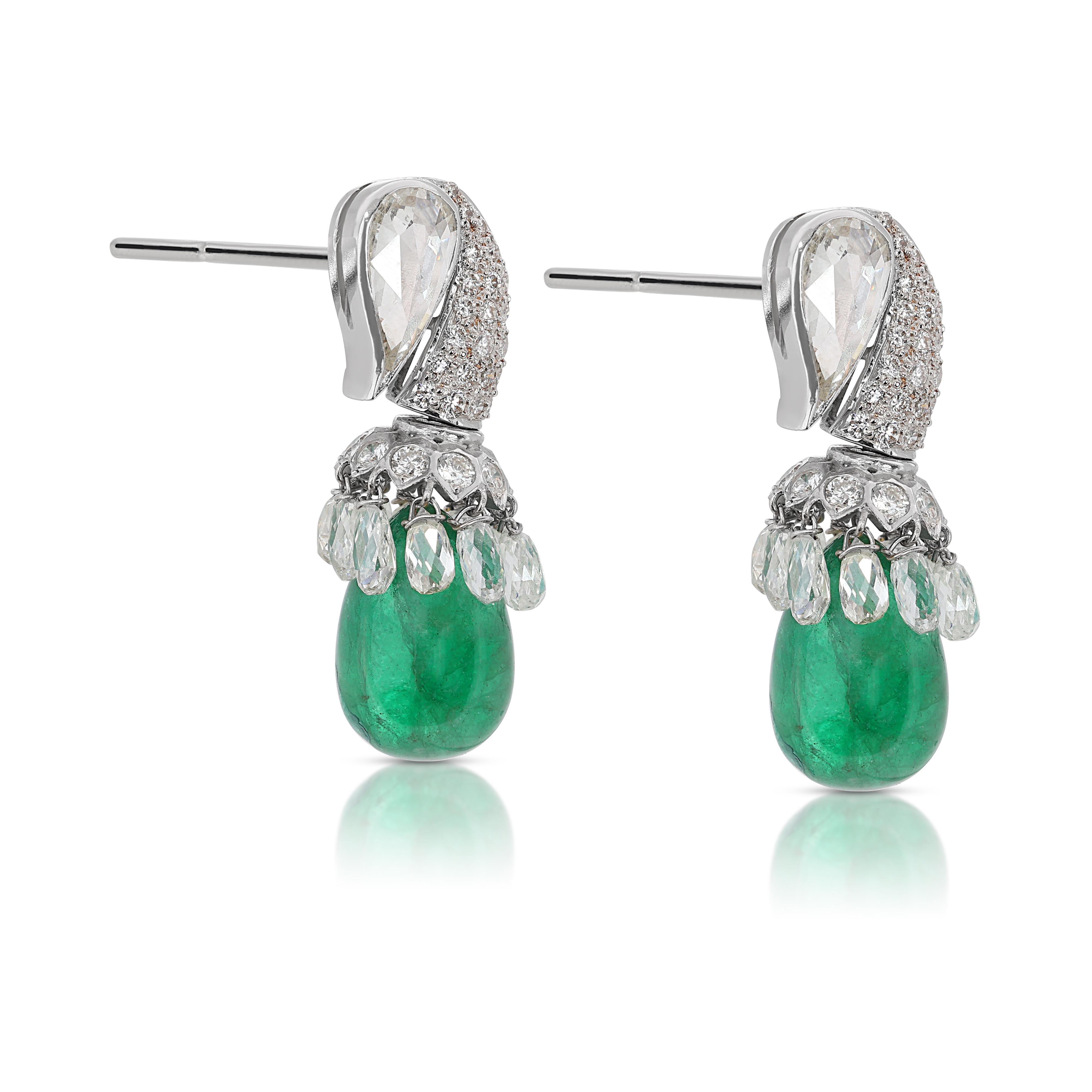 Pear Cut Gorgeous 24.31ct Green Emerald Teardrop Earrings with Diamonds in 18K White Gold For Sale