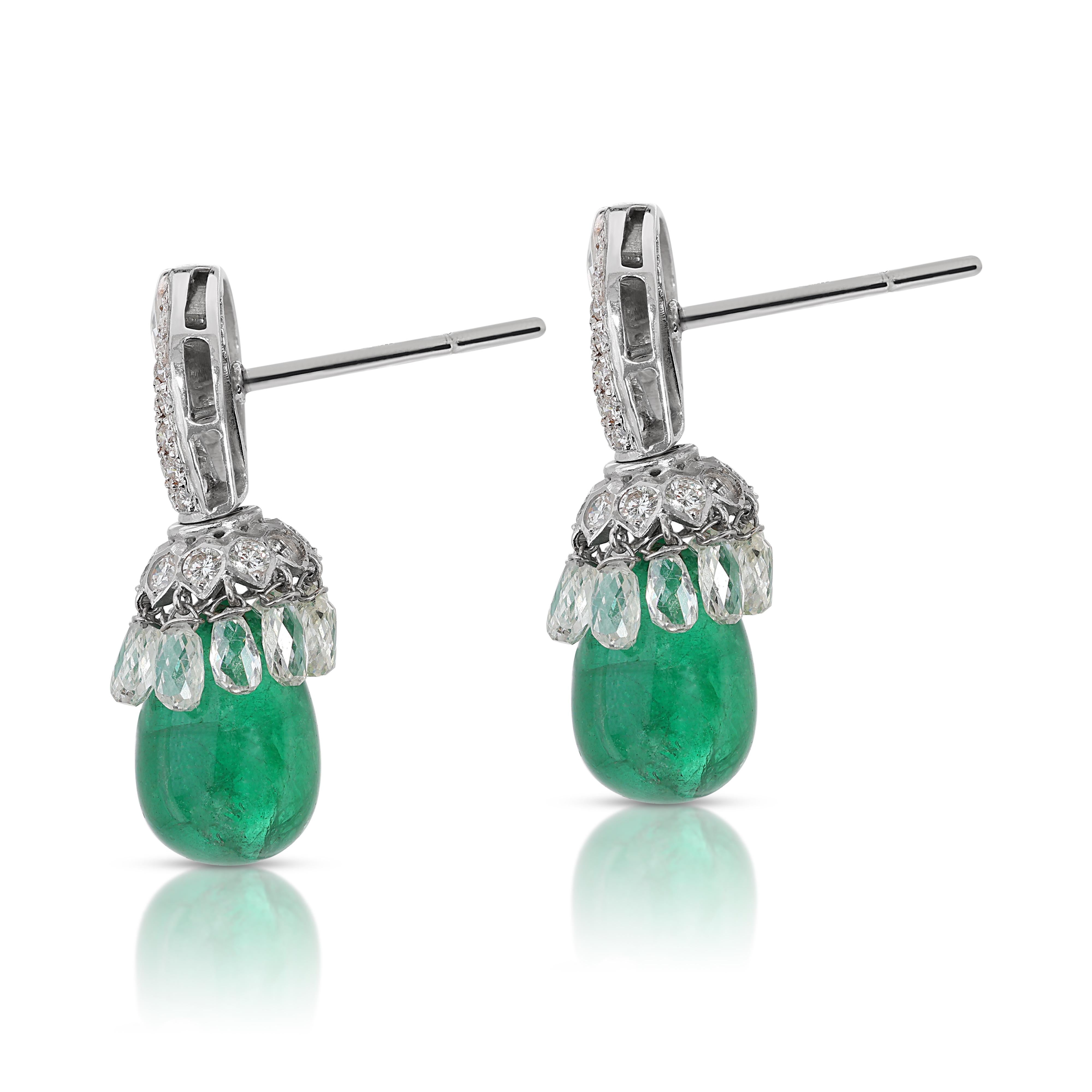Women's Gorgeous 24.31ct Green Emerald Teardrop Earrings with Diamonds in 18K White Gold For Sale