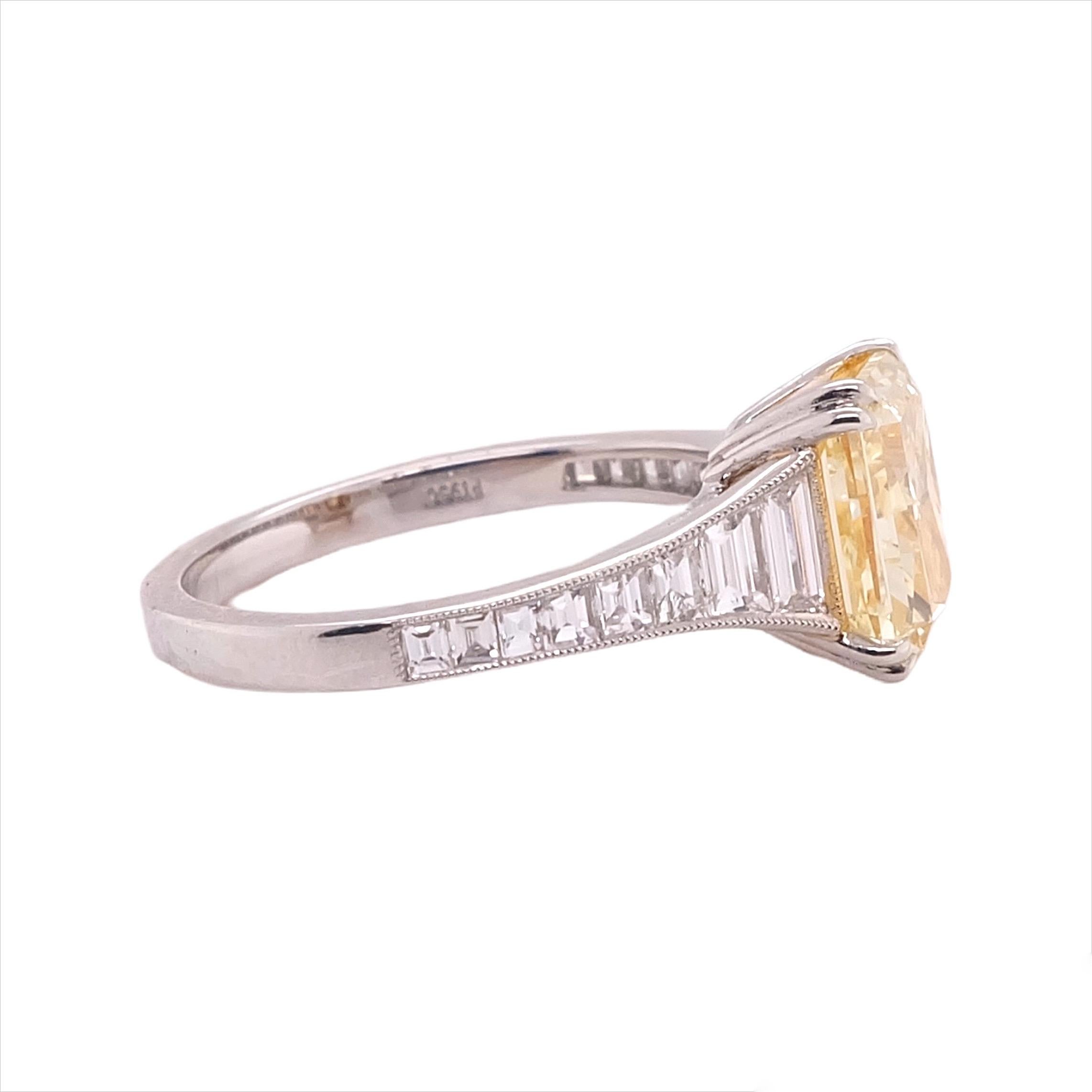 Art Deco Sophia D. 2.50 Carat Fancy Light Yellow Diamond Ring Set in Platinum For Sale