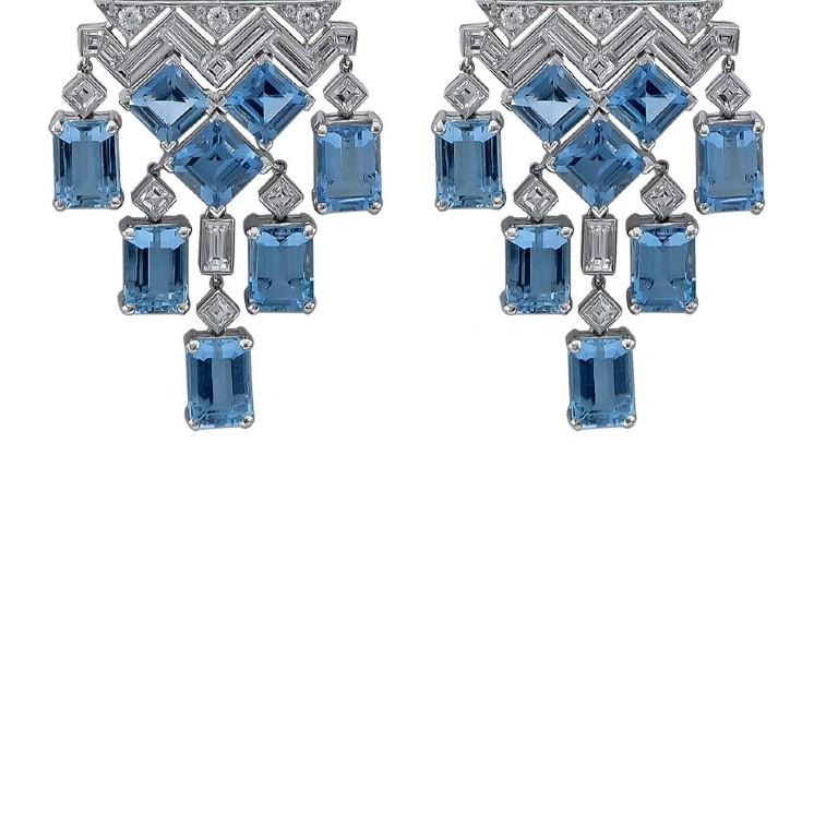 This aquamarine drop earring has a total carat weight of 26.16 crafted with brilliant diamonds with a total carat weight of 2.82. 

Sophia D by Joseph Dardashti LTD has been known worldwide for 35 years and are inspired by classic Art Deco design