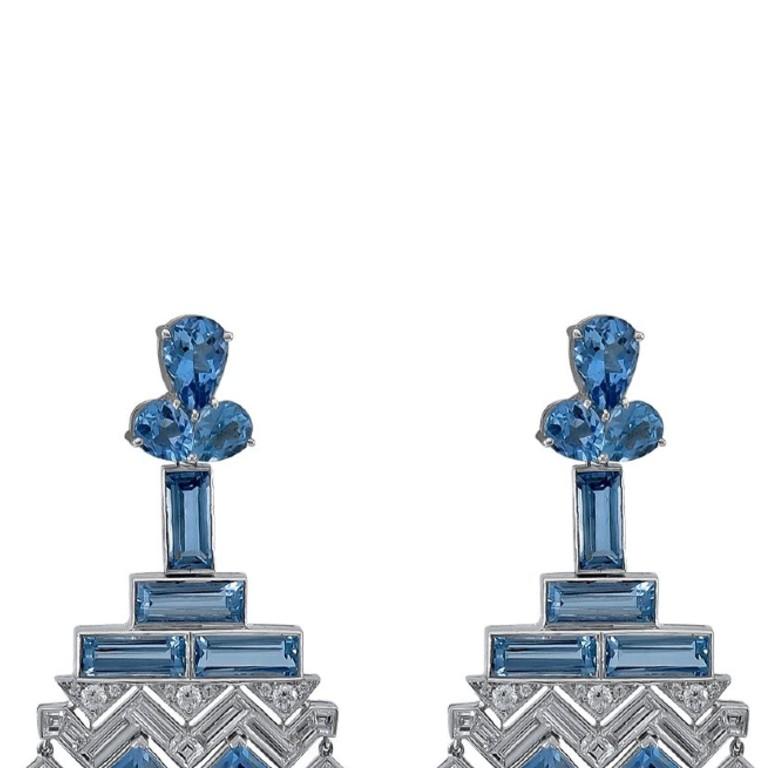 Round Cut Sophia D. Aquamarine and Diamond Platinum Earrings