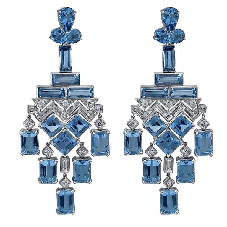 Sophia D. Aquamarine and Diamond Platinum Earrings In New Condition In New York, NY