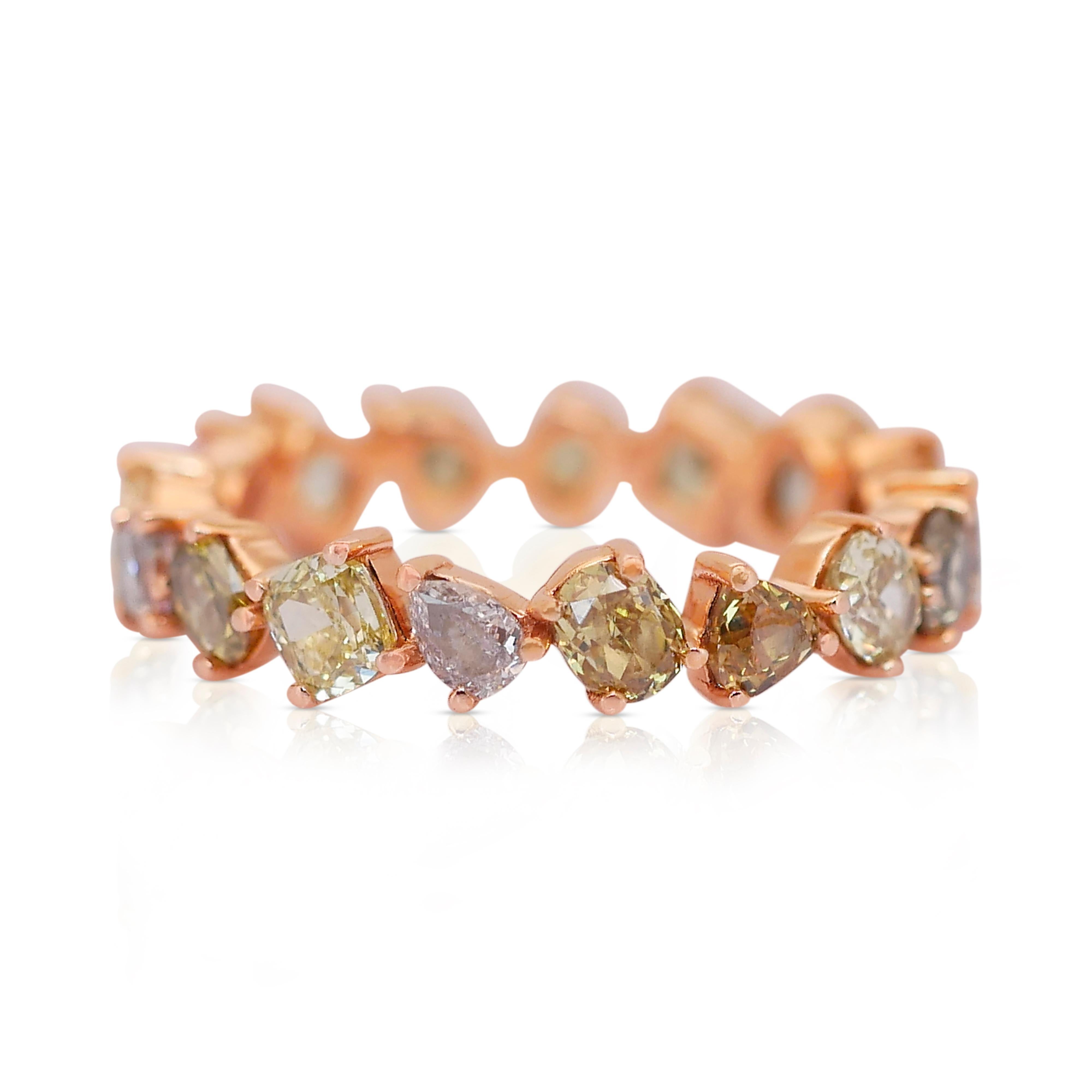 Round Cut Gorgeous 2.63ct Diamonds Fancy-Colored Ring in 18k Rose Gold - IGI Certified