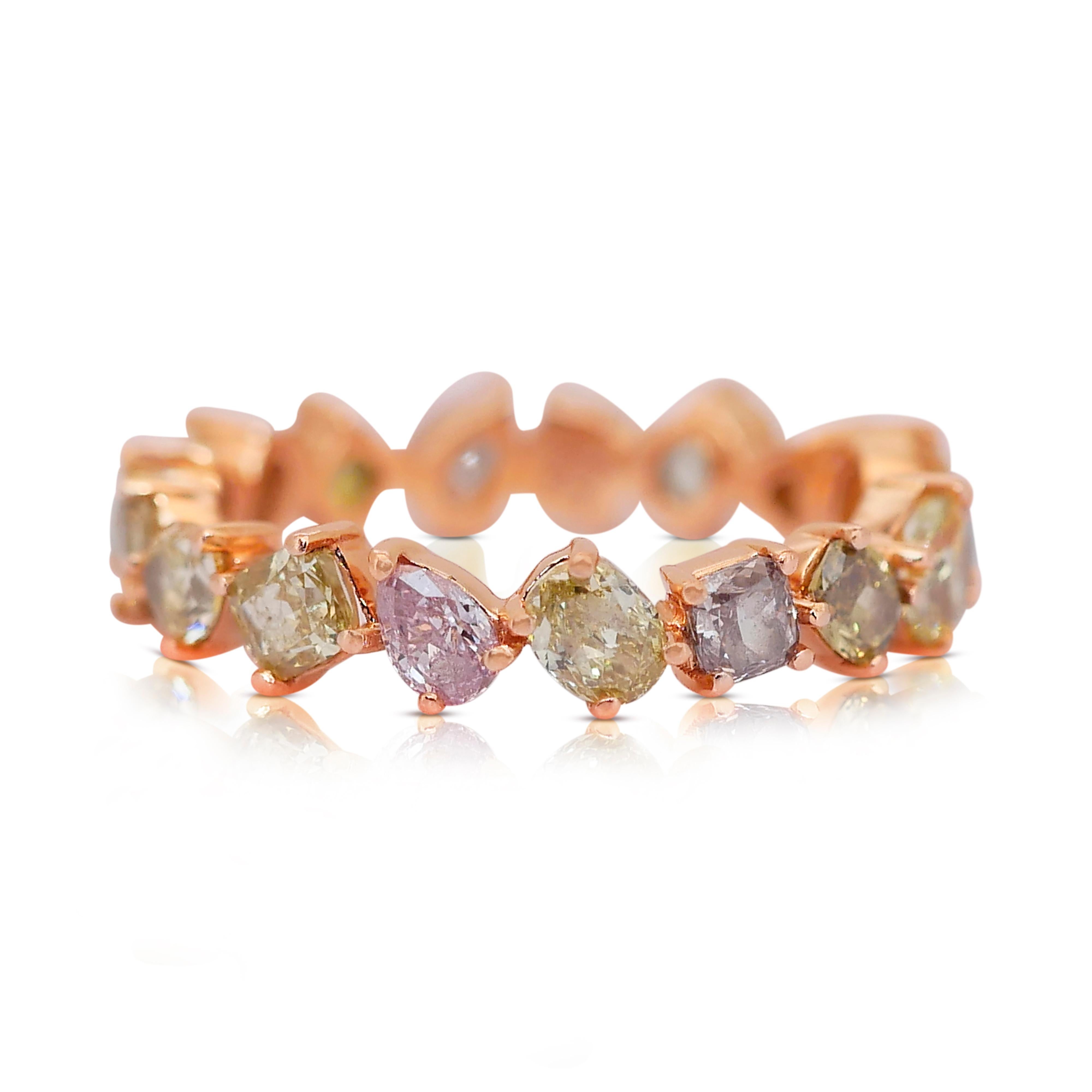 Women's Gorgeous 2.63ct Diamonds Fancy-Colored Ring in 18k Rose Gold - IGI Certified