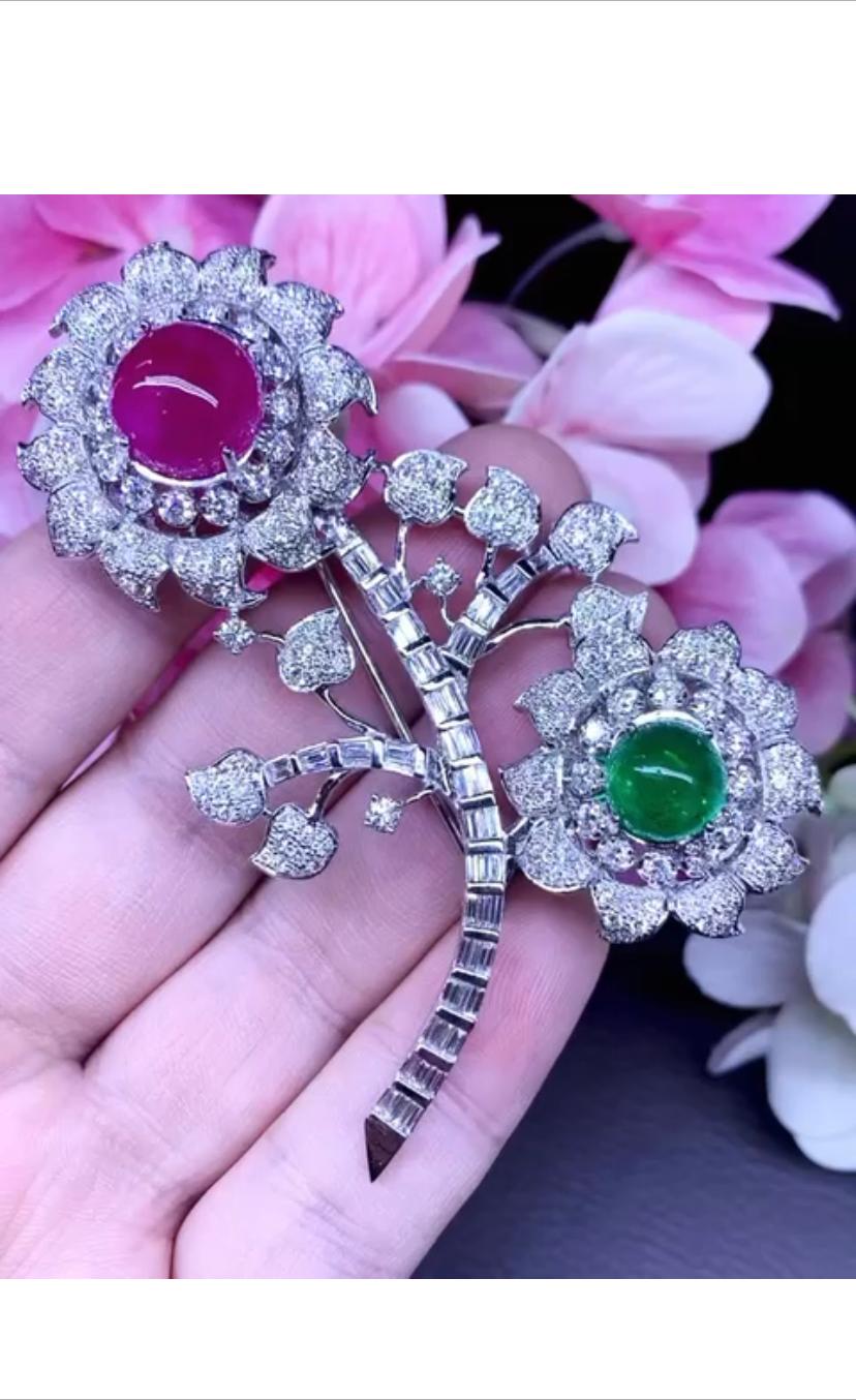 Gorgeous 26, 88 Carats of Ruby, Emeralds, Diamonds on Brooch In New Condition For Sale In Massafra, IT