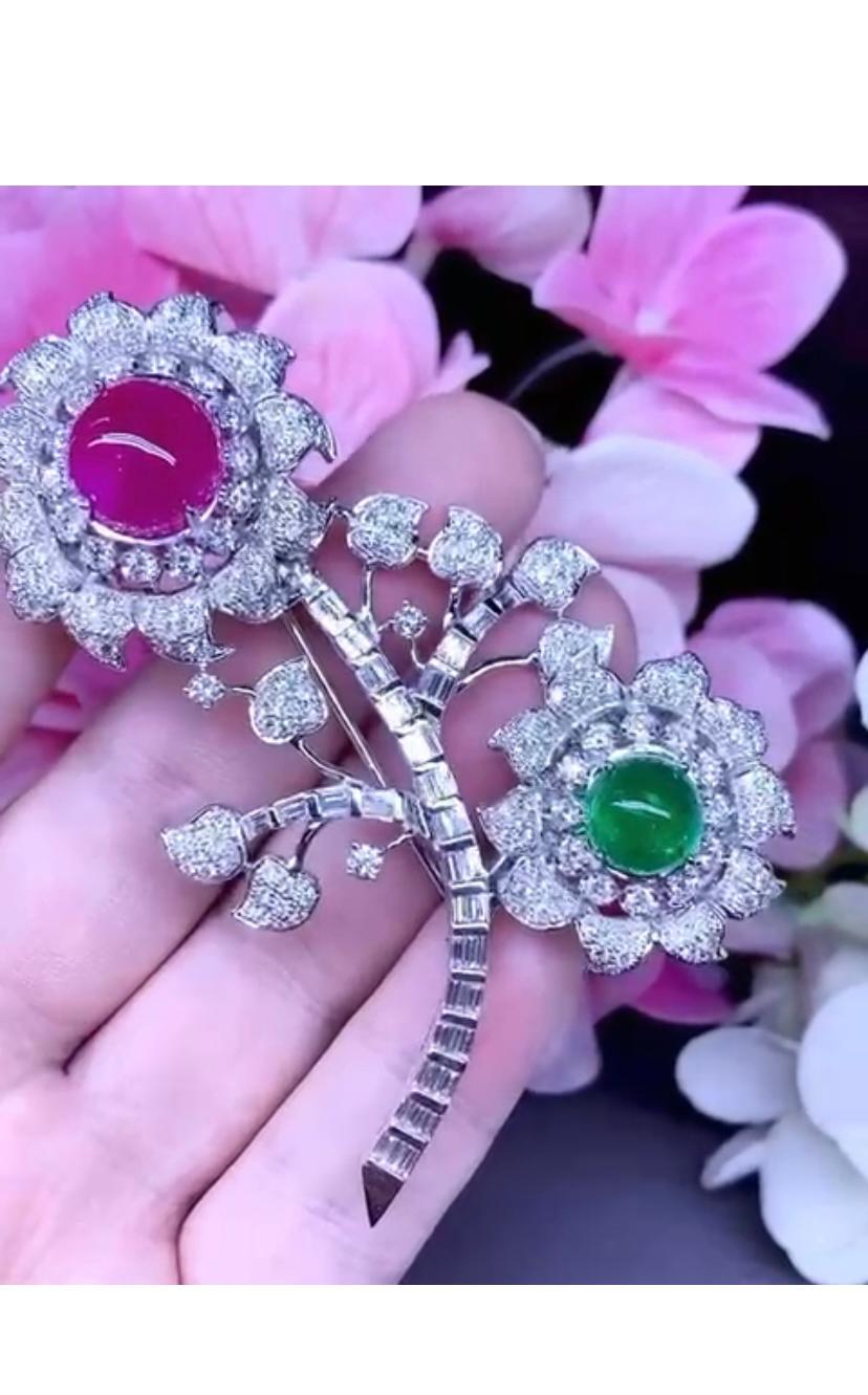 Women's Gorgeous 26, 88 Carats of Ruby, Emeralds, Diamonds on Brooch For Sale