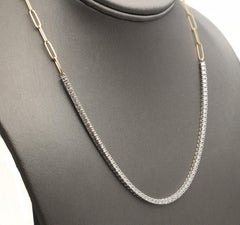Gorgeous 2.80ct Natural Diamond 14k Two-Tone Gold Tennis Paper Clip Style Neckla