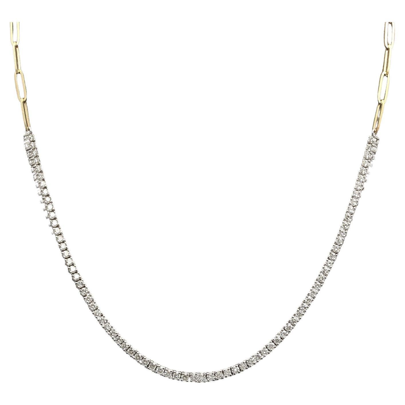 Wunderschöne 2,80 Karat natürlicher Diamant 14k zweifarbiges Gold Tennis Papier Clip-Stil Halskette