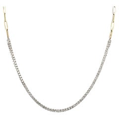 Wunderschöne 2,80 Karat natürlicher Diamant 14k zweifarbiges Gold Tennis Papier Clip-Stil Halskette
