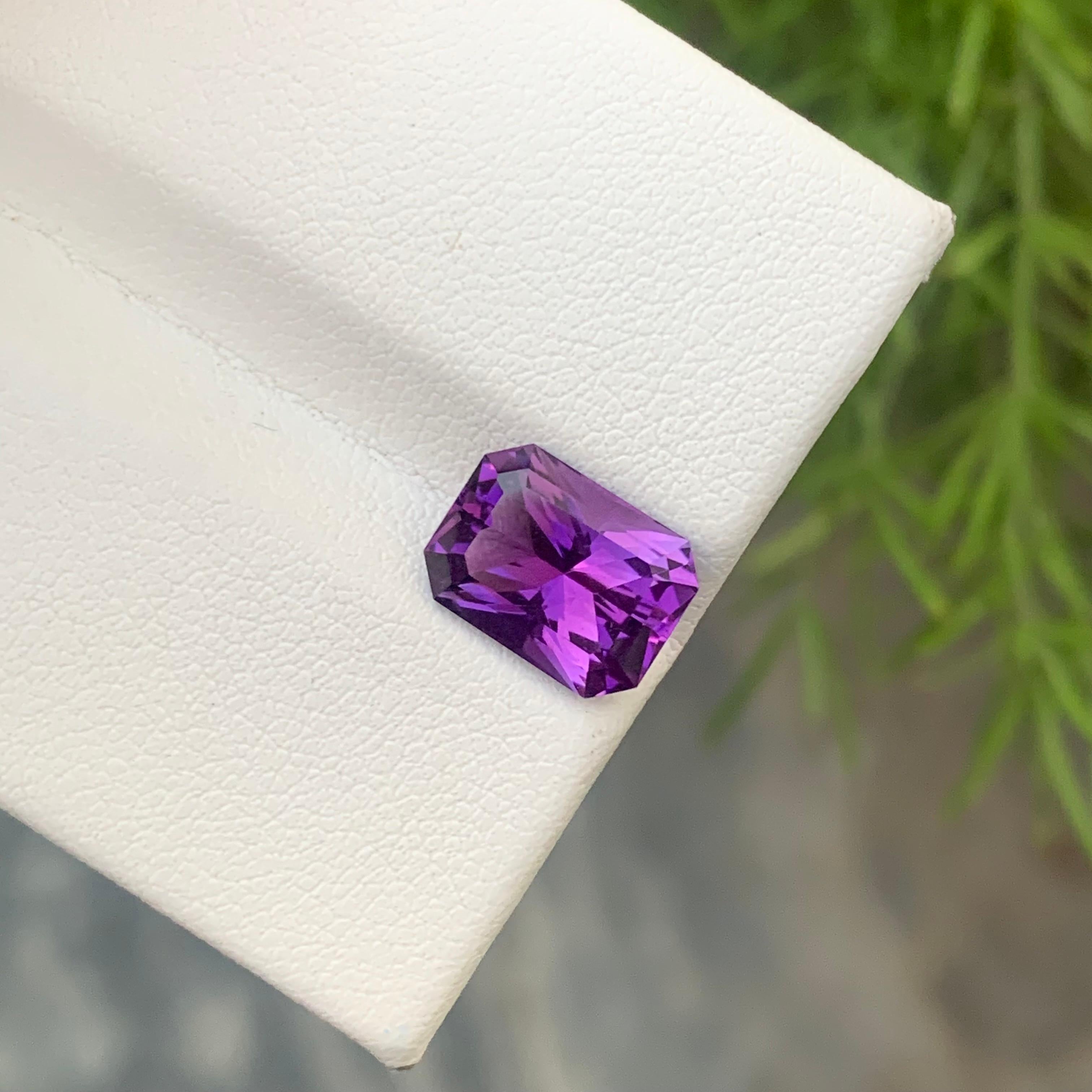 Gemstone Type : Amethyst
Weight : 2.95 Carats
Dimensions : 10.4x7.1x5.8 mm
Clarity : Eye Clean
Origin : Brazil
Color: Purple
Shape: Emerald 
Certificate: On Demand
Month: February

Purported amethyst powers for healing
enhancing the immune