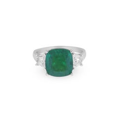 Gorgeous 3 Stone Cushion Cut Emerald and Cadillac Diamonds Ring GIA Certified