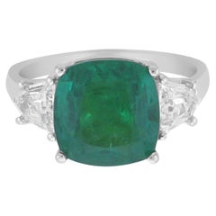 Gorgeous 3 Stone Cushion Cut Emerald and Cadillac Diamonds Ring GIA Certified