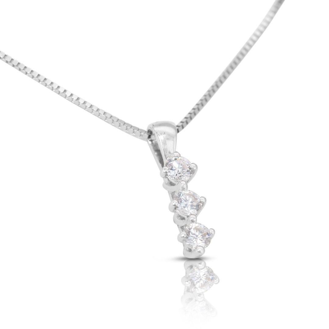 Round Cut Gorgeous 3-stone Diamond Pendant in 18K White Gold - (Chain not included) For Sale