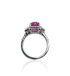 Gorgeous 3, Stone Pink Sapphire Ring w/ White Diamonds
