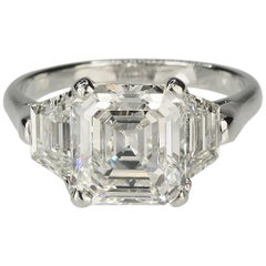 Vintage Gorgeous 3.05 Carat Asscher Cut Platinum Diamond Ring