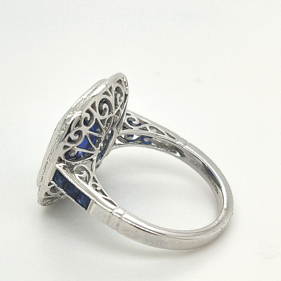 Square Cut Sophia D. 3.11 Carat Blue Sapphire Art Deco Platinum Ring For Sale