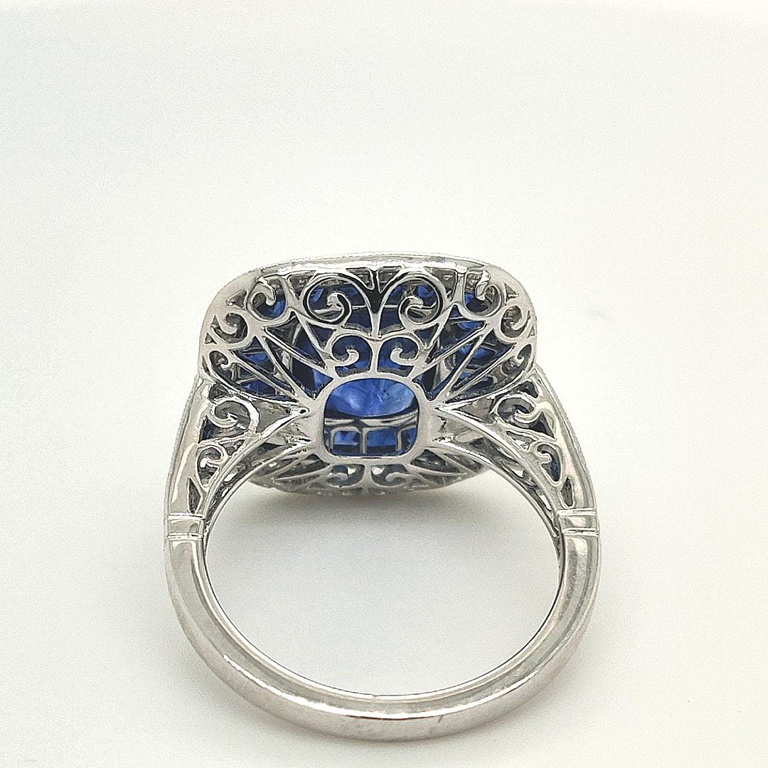 Sophia D. 3.11 Carat Blue Sapphire Art Deco Platinum Ring In New Condition For Sale In New York, NY