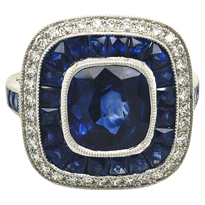 Sophia D. 3.11 Carat Blue Sapphire Art Deco Platinum Ring For Sale