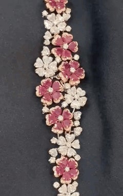 Wunderschönes 31.38 Karat Herz Runde Form Diamanten Real Rubin Tennisarmband 14K Gold